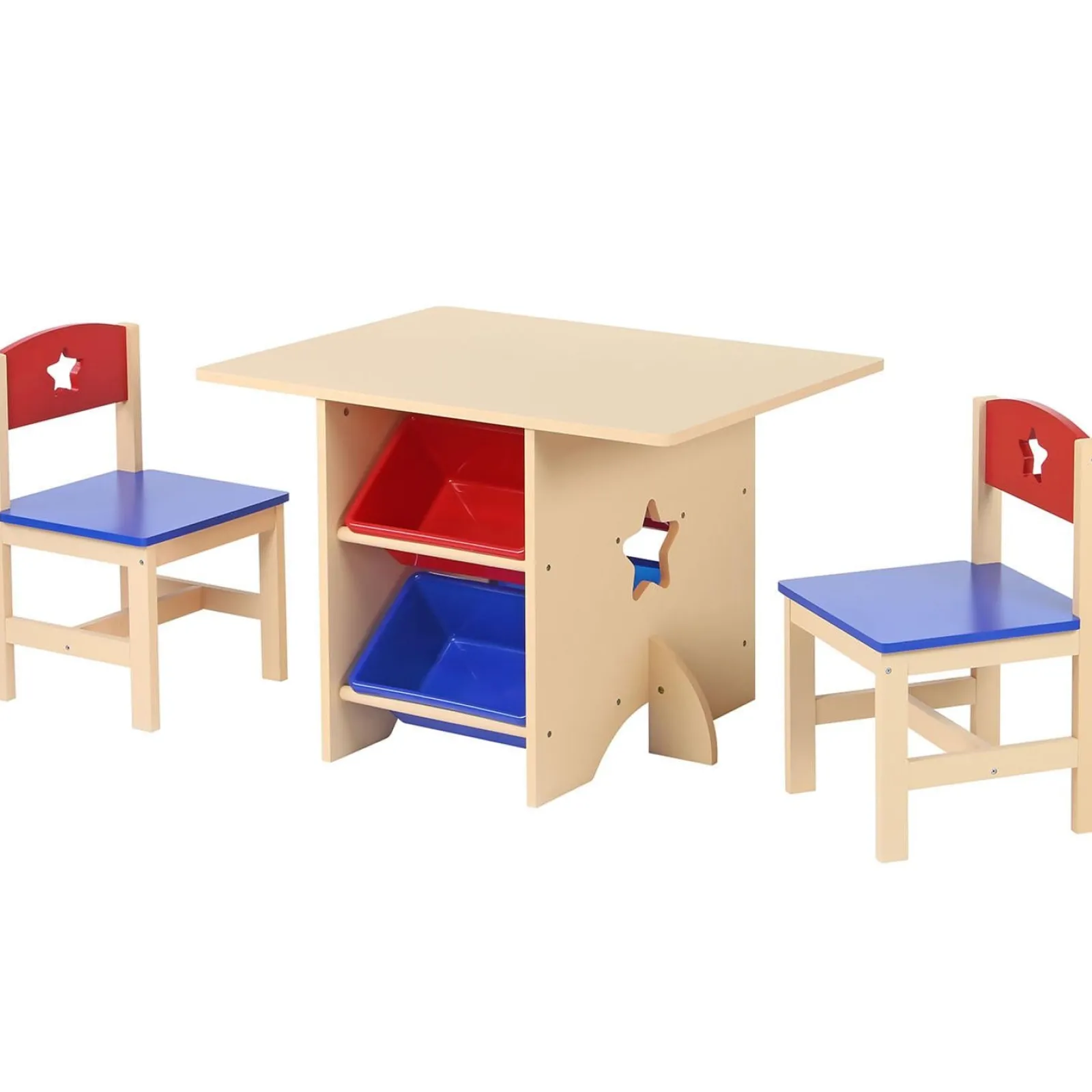Little Helper Table & Chairs (wooden) | Kids Natural Wooden Table & 2 Chairs Set | 4 Large Storage Bins or Boxes | 3 years+