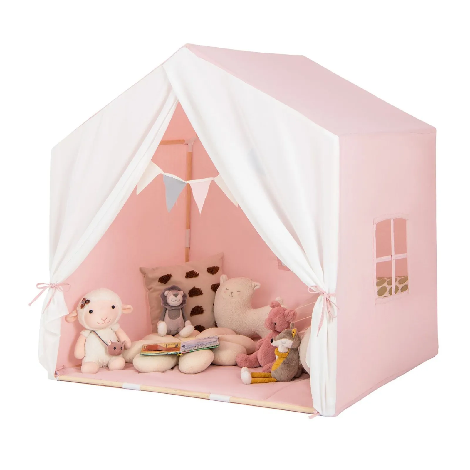 Little Helper Playhouses, Teepees & Dens | Playhouses, Teepees & Dens | Kids Playhouse Tent | Windows and Curtain | Washable Non-Slip Mat | Brown or Pink