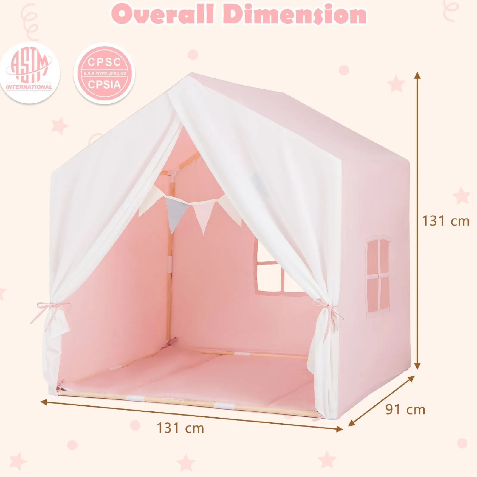 Little Helper Playhouses, Teepees & Dens | Playhouses, Teepees & Dens | Kids Playhouse Tent | Windows and Curtain | Washable Non-Slip Mat | Brown or Pink