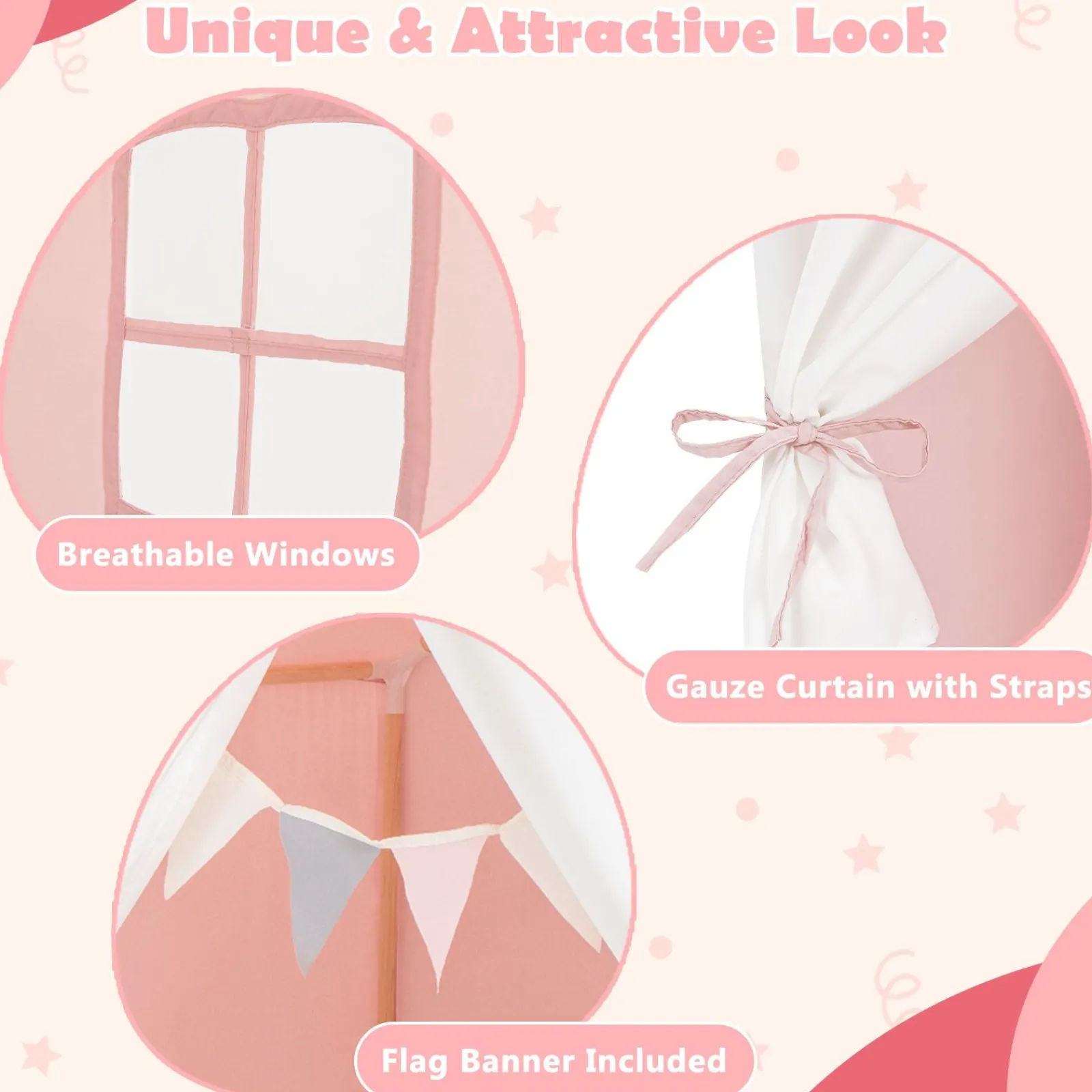 Little Helper Playhouses, Teepees & Dens | Playhouses, Teepees & Dens | Kids Playhouse Tent | Windows and Curtain | Washable Non-Slip Mat | Brown or Pink