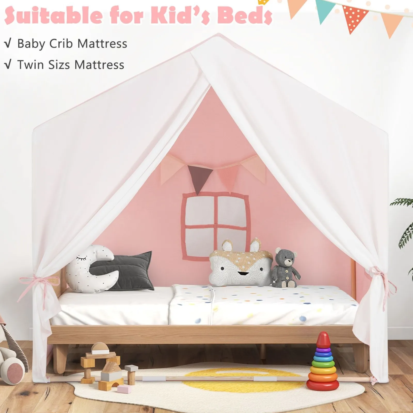 Little Helper Playhouses, Teepees & Dens | Playhouses, Teepees & Dens | Kids Playhouse Tent | Windows and Curtain | Washable Non-Slip Mat | Brown or Pink