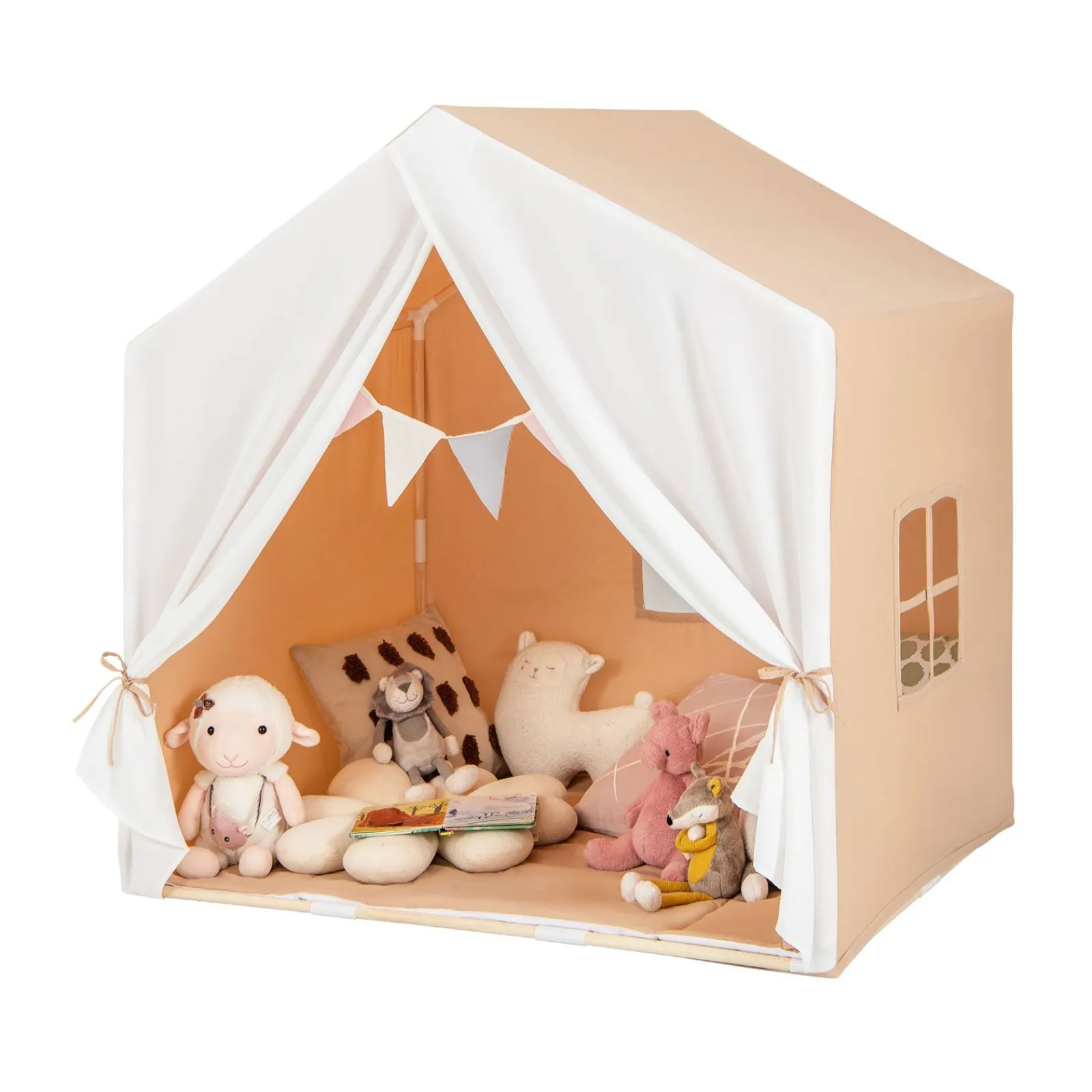 Little Helper Playhouses, Teepees & Dens | Playhouses, Teepees & Dens | Kids Playhouse Tent | Windows and Curtain | Washable Non-Slip Mat | Brown or Pink