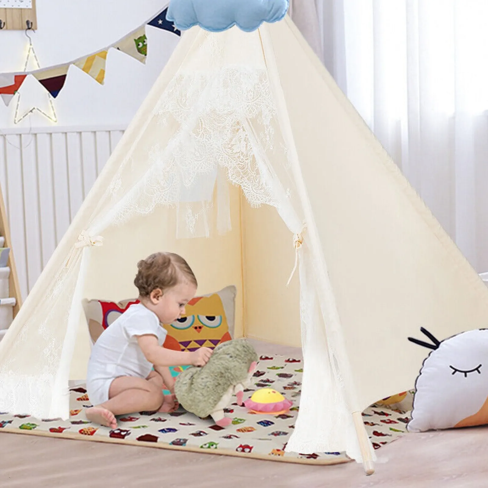 Little Helper Role Play Toys & Pretend Play | Playhouses, Teepees & Dens | Kids Portable Teepee Tent | Folding Playhouse | Indoor & Outdoor W/ Bag | Cream