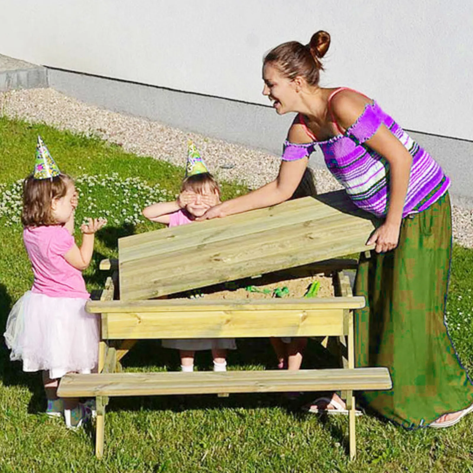 Little Helper Sand & Water Table & Sandpits & Mud Kitchens | Kids Premium & Heavy duty 3-in-1 Pre-Treated Eco Conscious Wooden Sandpit and 4 Seater Picnic Bench | 1 Year+