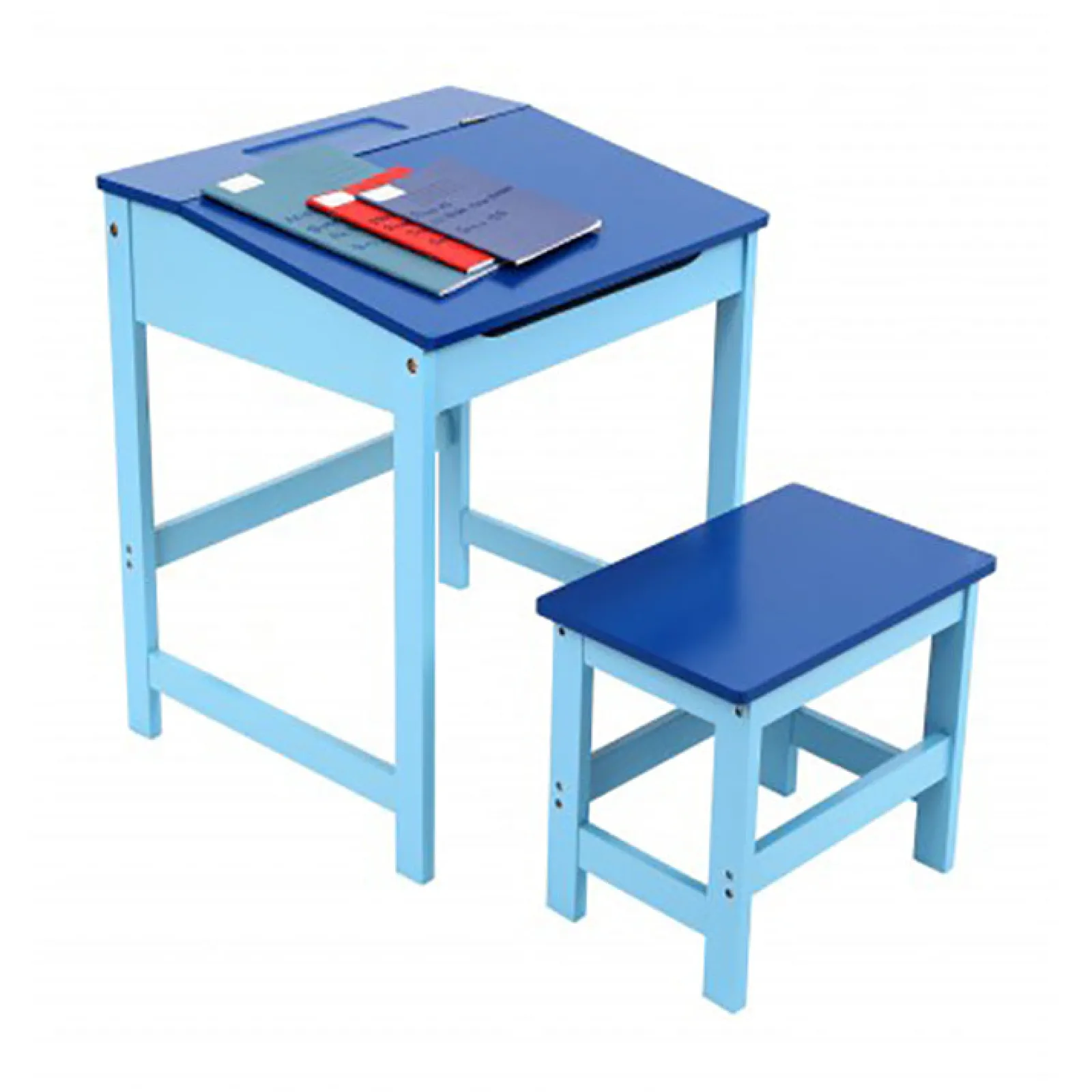 Little Helper Table & Chairs (wooden) | Kids Robust & Compact Desk with Stool and Storage | Blue | 3-8 Years