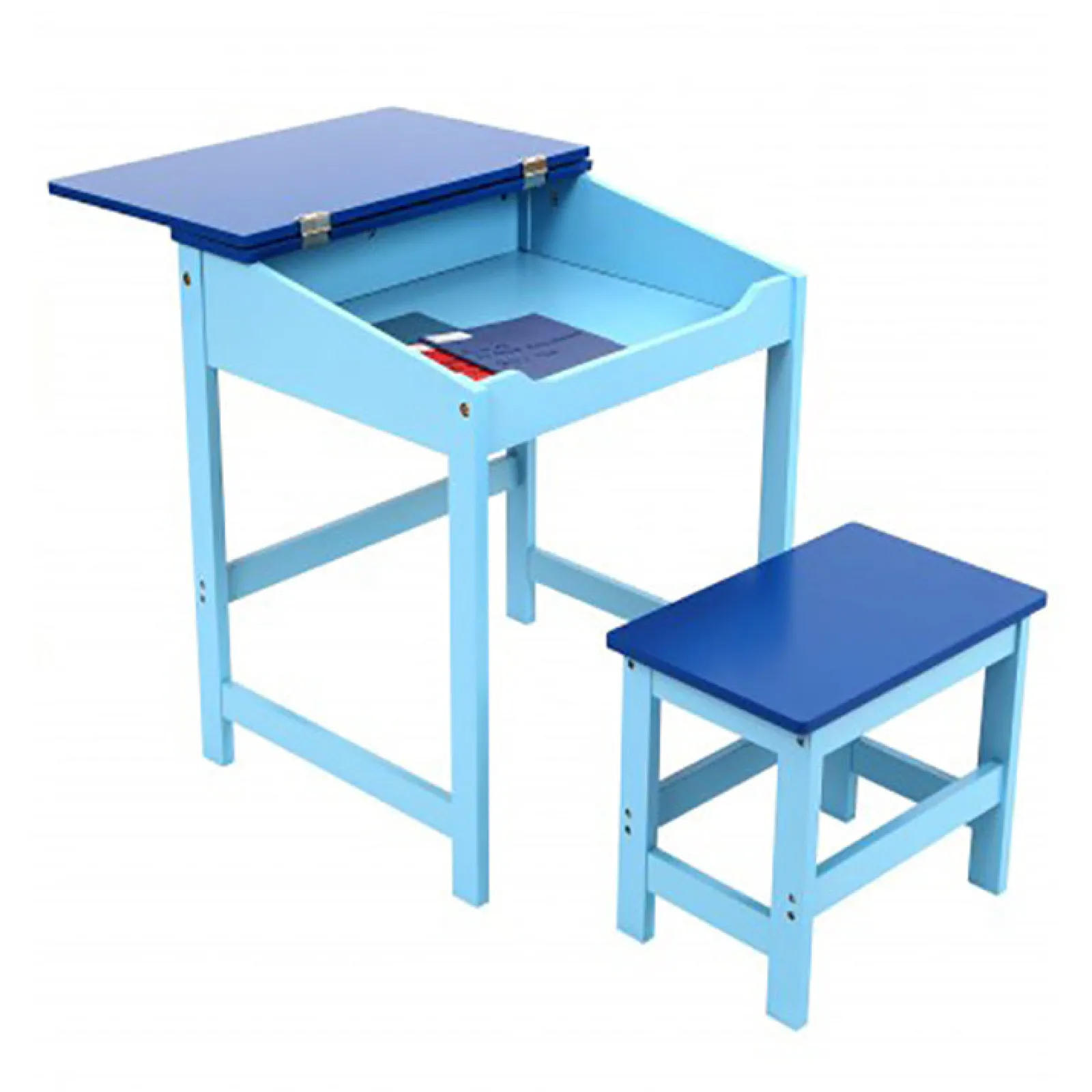 Little Helper Table & Chairs (wooden) | Kids Robust & Compact Desk with Stool and Storage | Blue | 3-8 Years