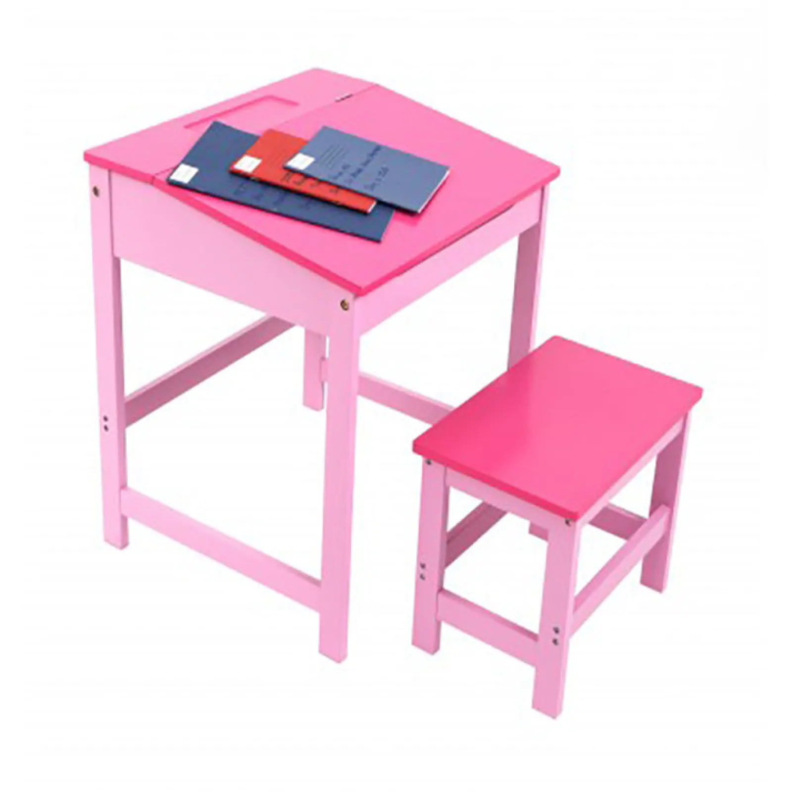 Little Helper Table & Chairs (wooden) | Kids Robust & Compact Desk with Stool and Storage | Pink | 3-8 Years