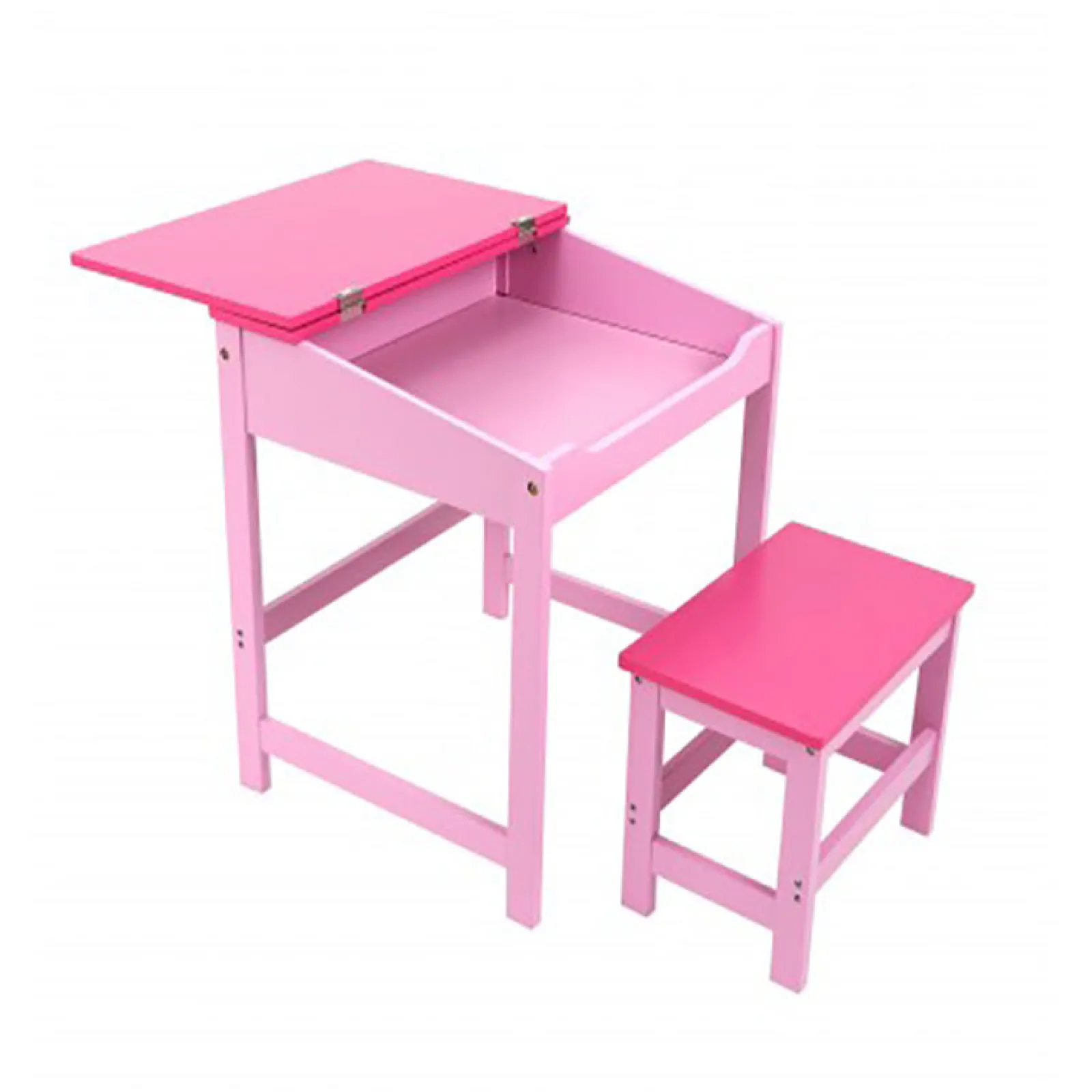 Little Helper Table & Chairs (wooden) | Kids Robust & Compact Desk with Stool and Storage | Pink | 3-8 Years