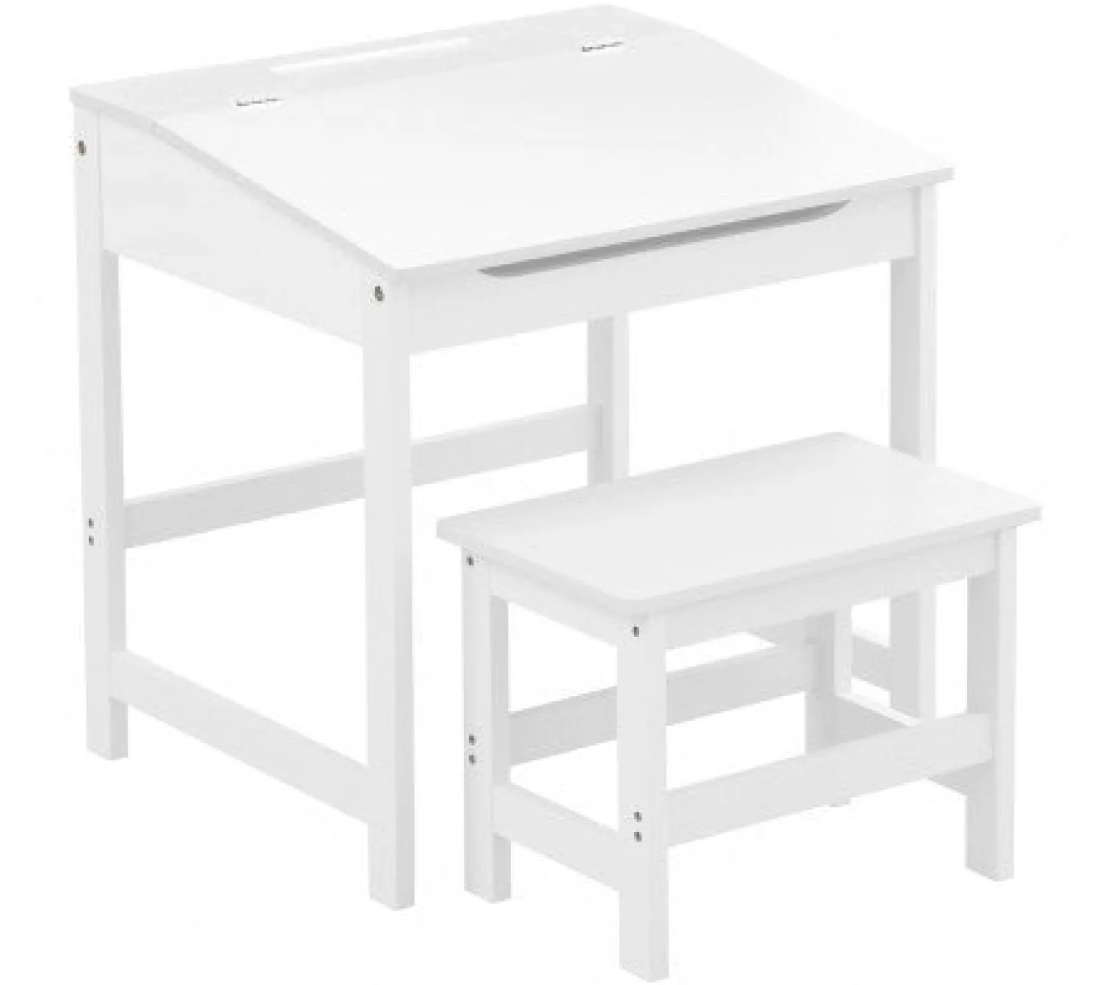 Little Helper Table & Chairs (wooden) | Kids Robust & Compact Desk with Stool and Storage | White | 3-8 Years