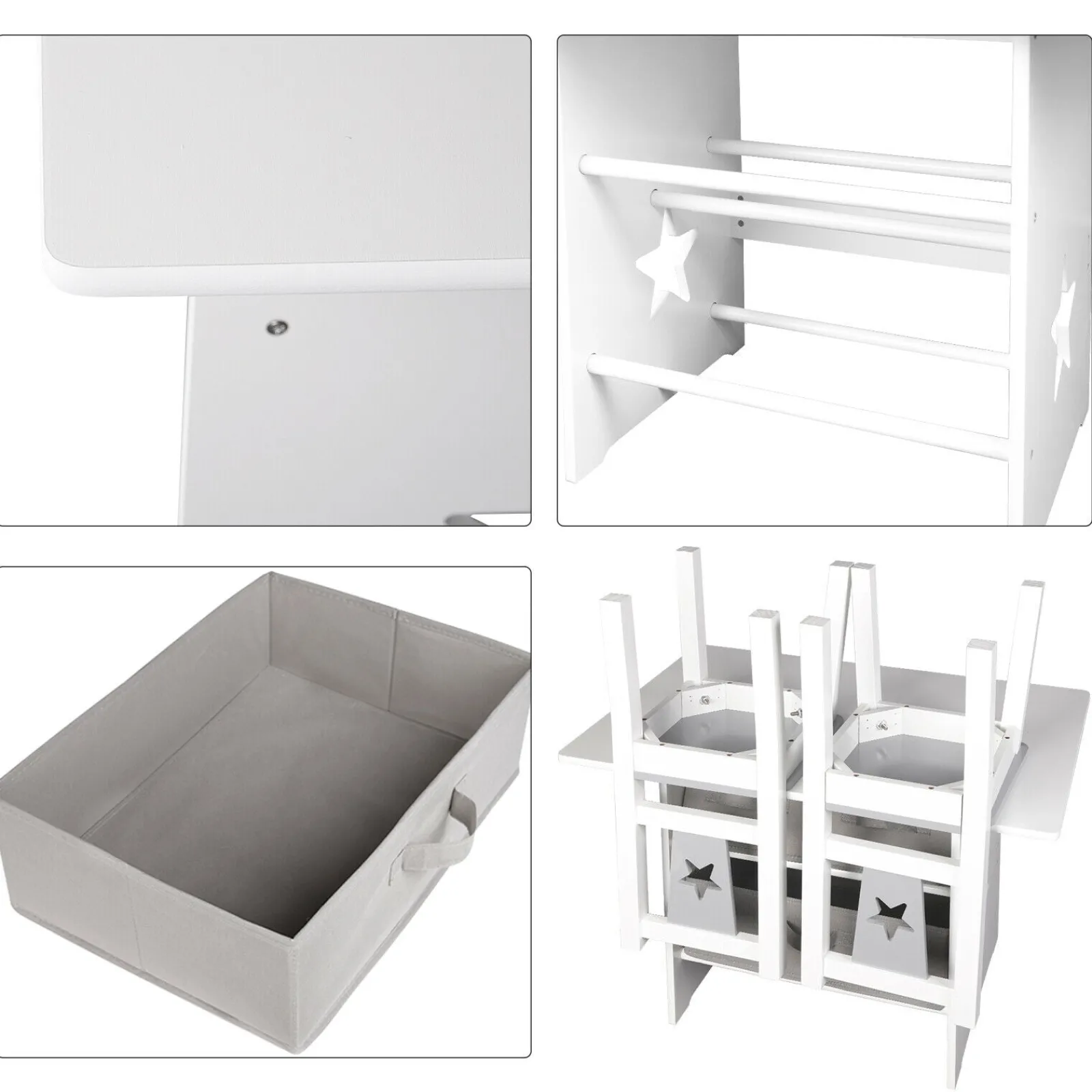 Little Helper Table & Chairs (wooden) | Kids Scratch-resistant Wooden Table & 2 Chairs Set | 3 Storage Bins | Grey & White | 3 years+