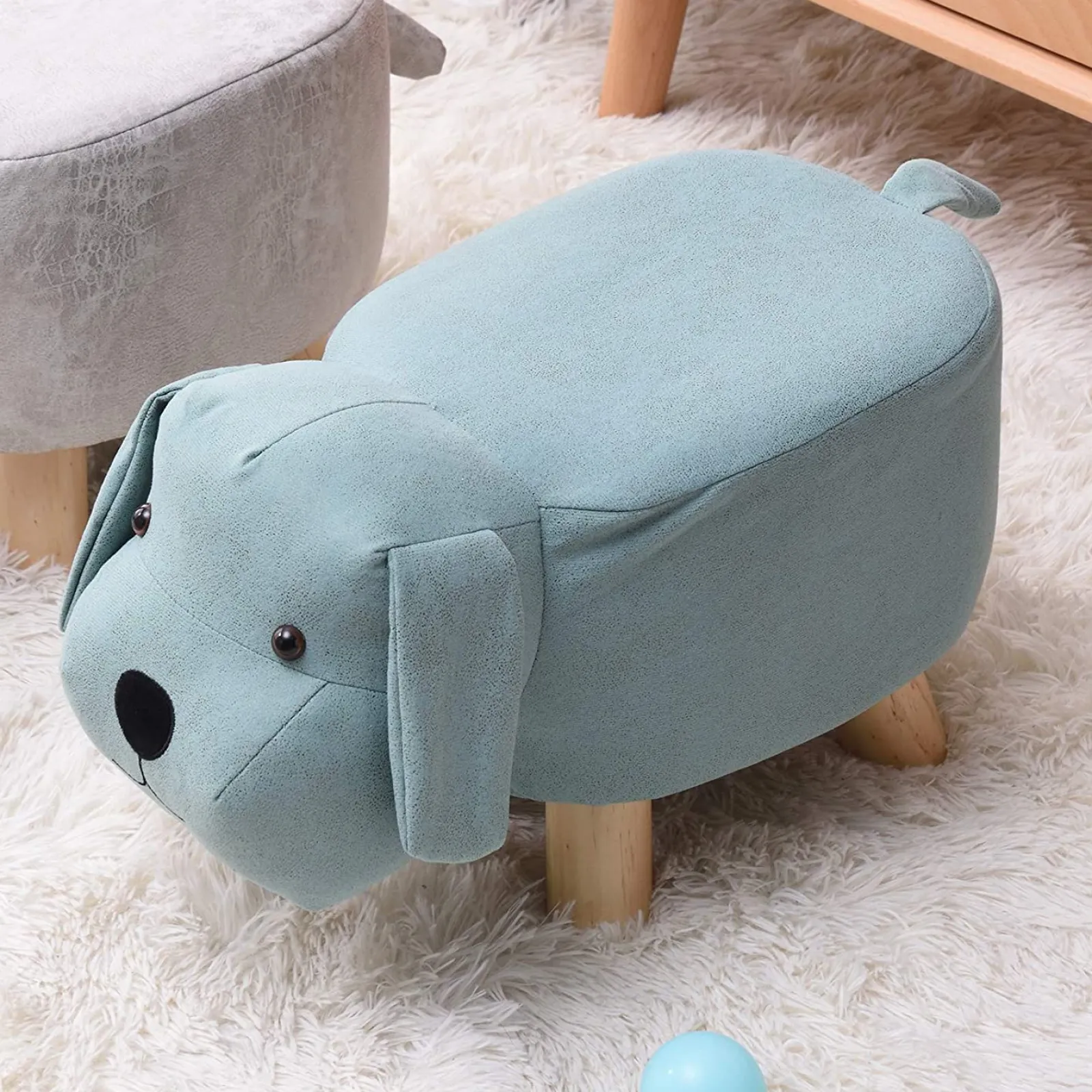 Little Helper Chairs & Stools | Kids Super Cute & Soft Stool & Footrest | Soft Blue Dog Design