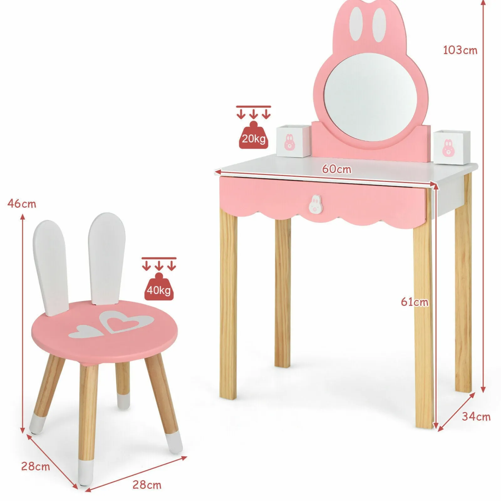 Little Helper Toy Storage Units | Toy Storage Units | Kids Vanity Table and Chair Set Pretend Makeup Dressing Table W/ Mirror & Drawer