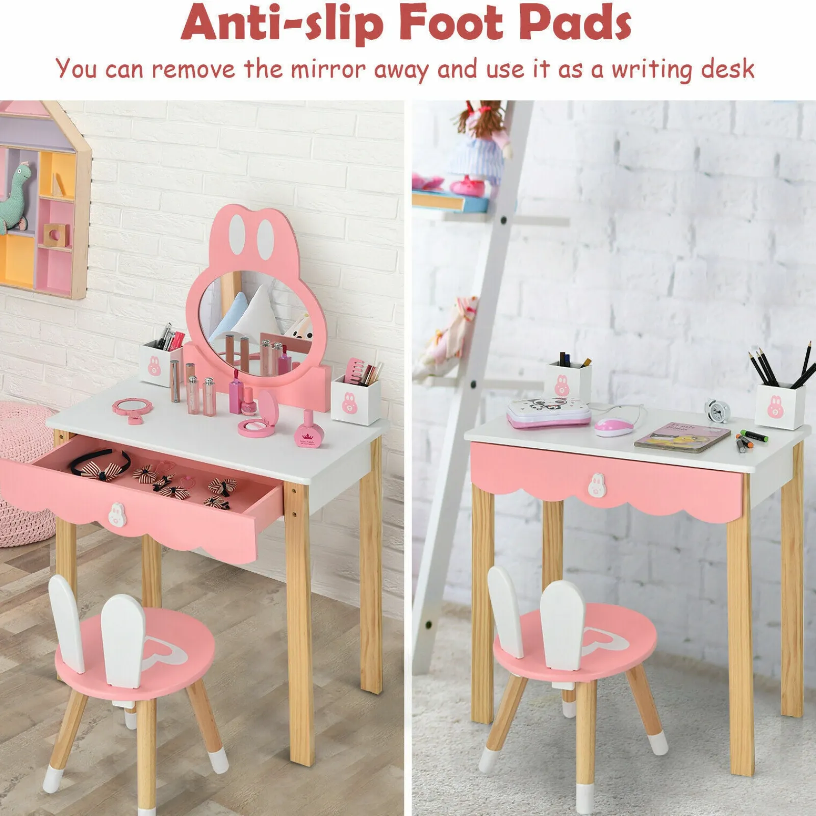 Little Helper Toy Storage Units | Toy Storage Units | Kids Vanity Table and Chair Set Pretend Makeup Dressing Table W/ Mirror & Drawer