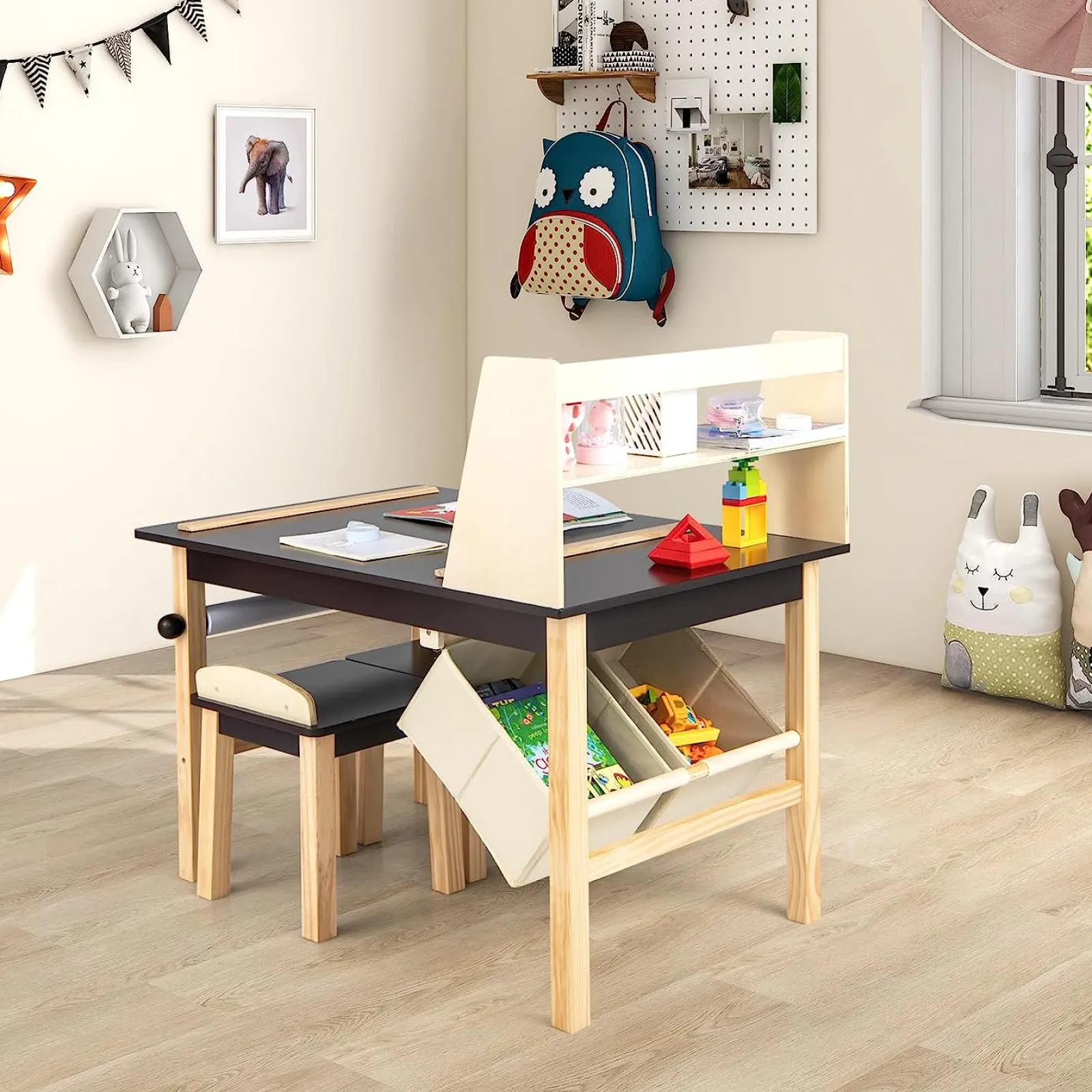 Little Helper Kids Arts & Crafts & Accessories | Table & Chairs (wooden) | Kids Wooden Activity Table and 2 Chairs Set | Art Table for Kids | 2 Storage Bins with Paper Roll
