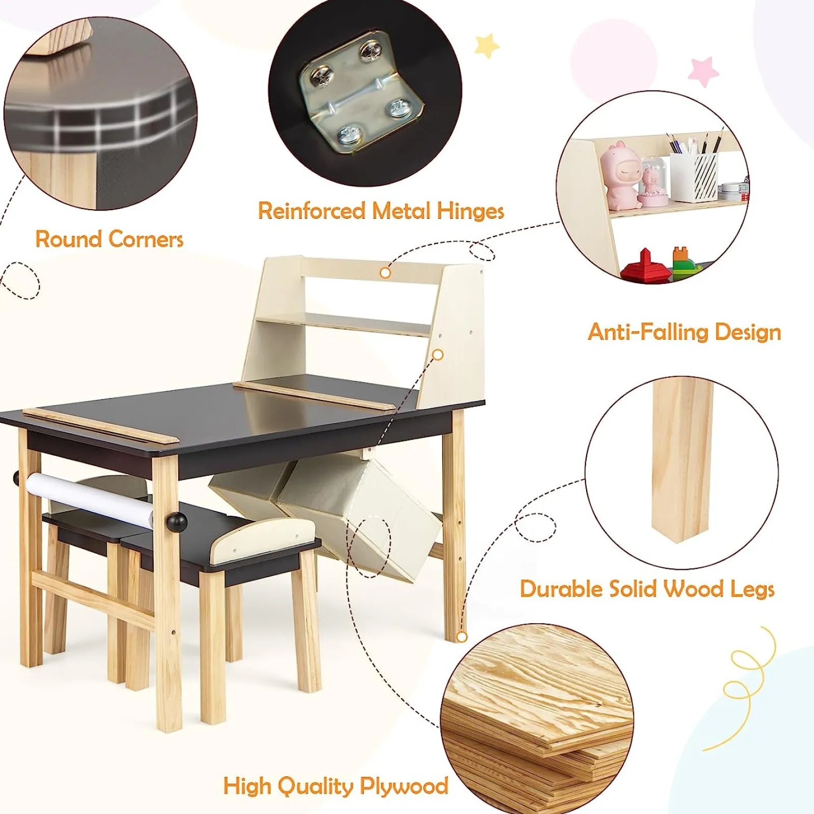 Little Helper Kids Arts & Crafts & Accessories | Table & Chairs (wooden) | Kids Wooden Activity Table and 2 Chairs Set | Art Table for Kids | 2 Storage Bins with Paper Roll