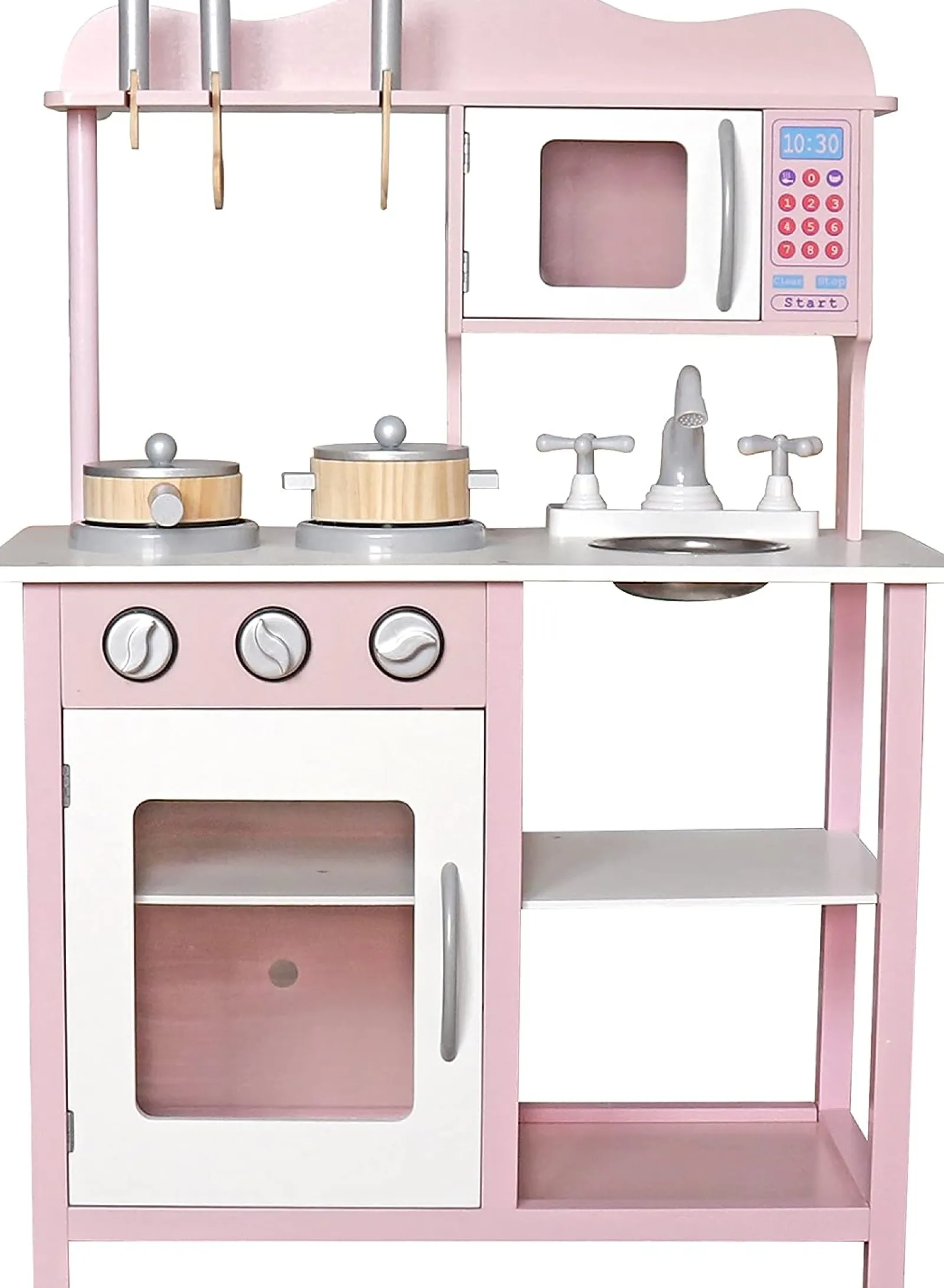 Little Helper Toy Kitchens | Toy Storage Units | Kids Wooden Play Kitchen Cooker Role Play Childrens Pretend Toys + Utensil | Pink