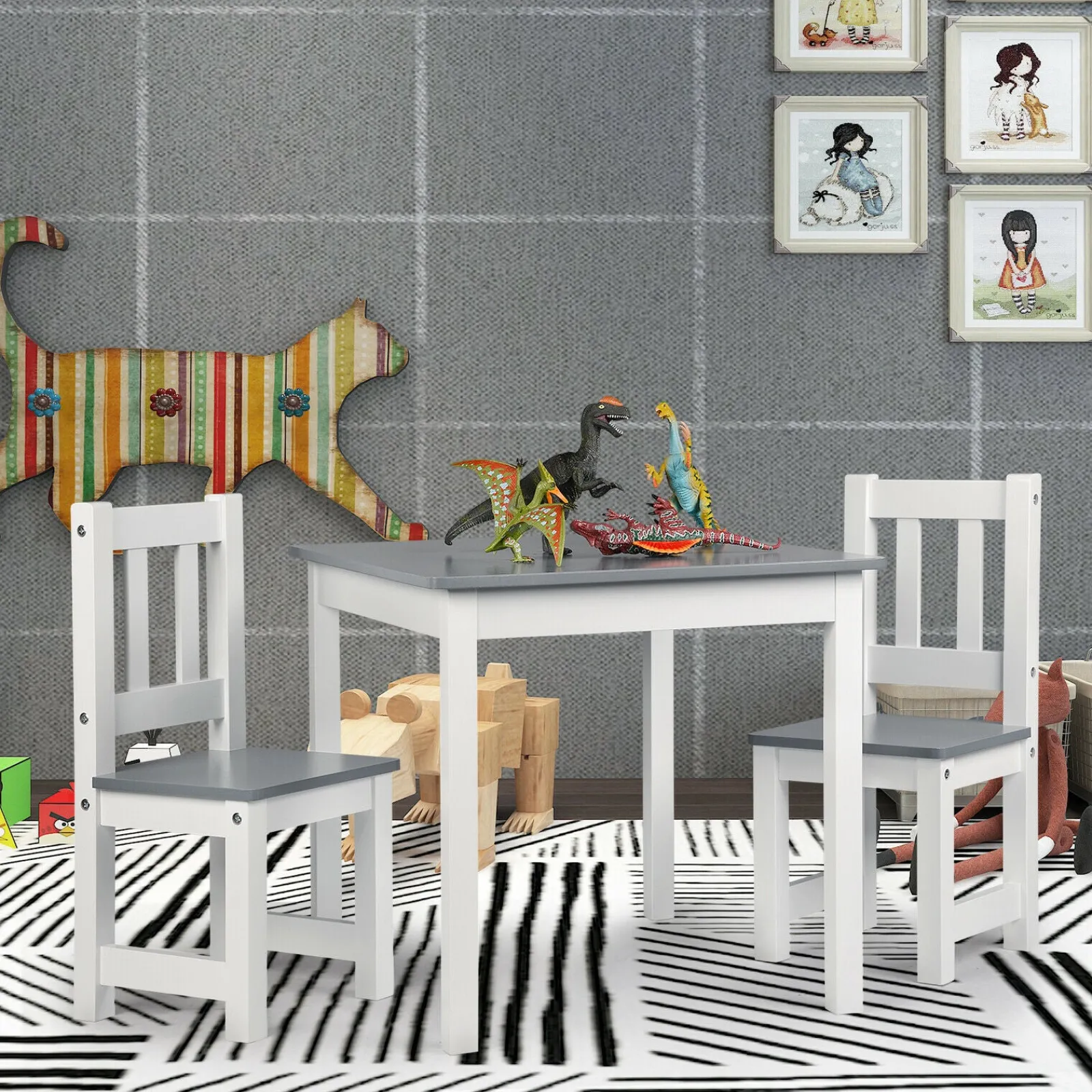 Little Helper Table & Chairs (wooden) | Kids Wooden Table and Chairs Set | Crisp White & Dove Grey | 3 Years+