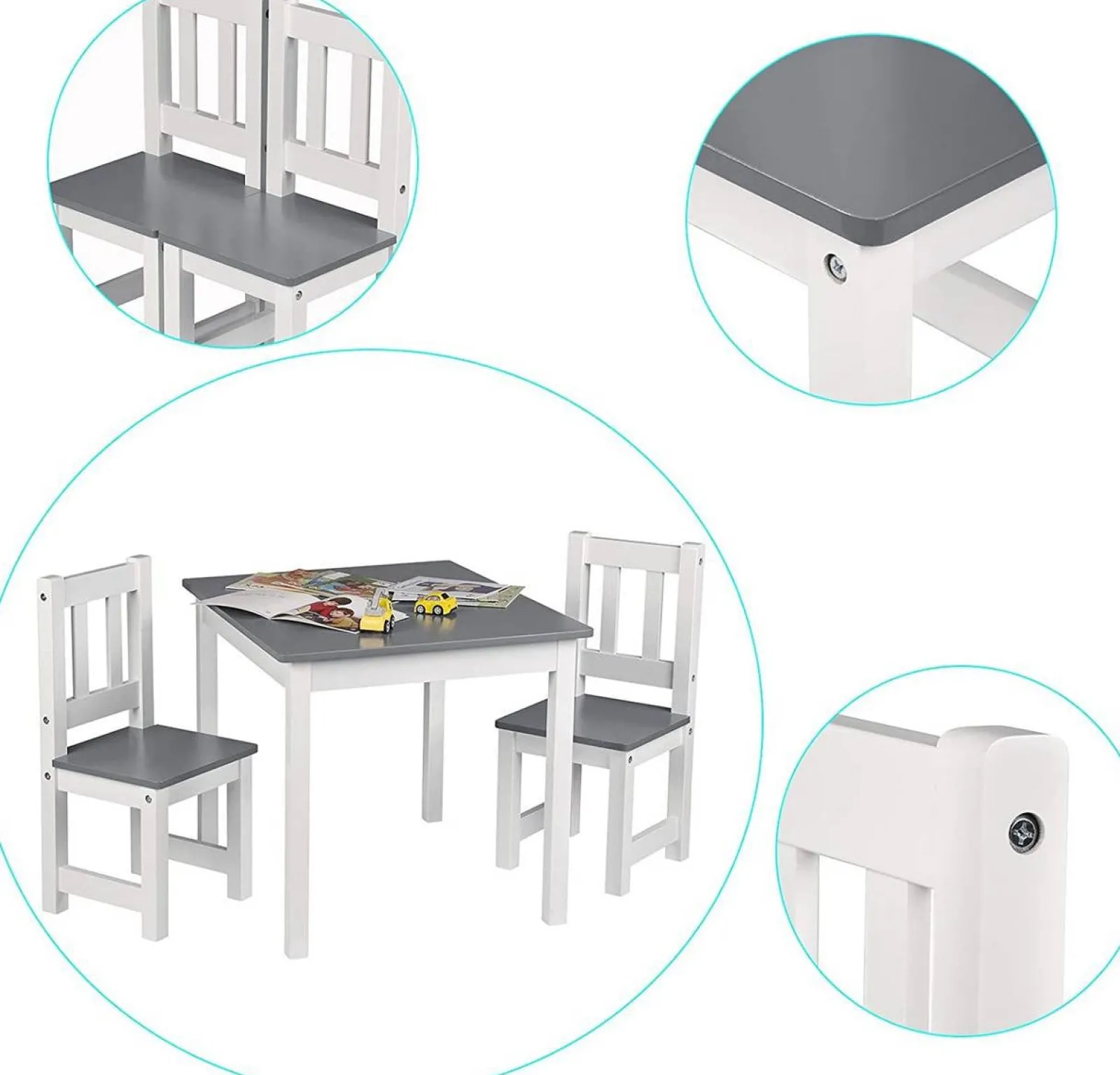 Little Helper Table & Chairs (wooden) | Kids Wooden Table and Chairs Set | Crisp White & Dove Grey | 3 Years+