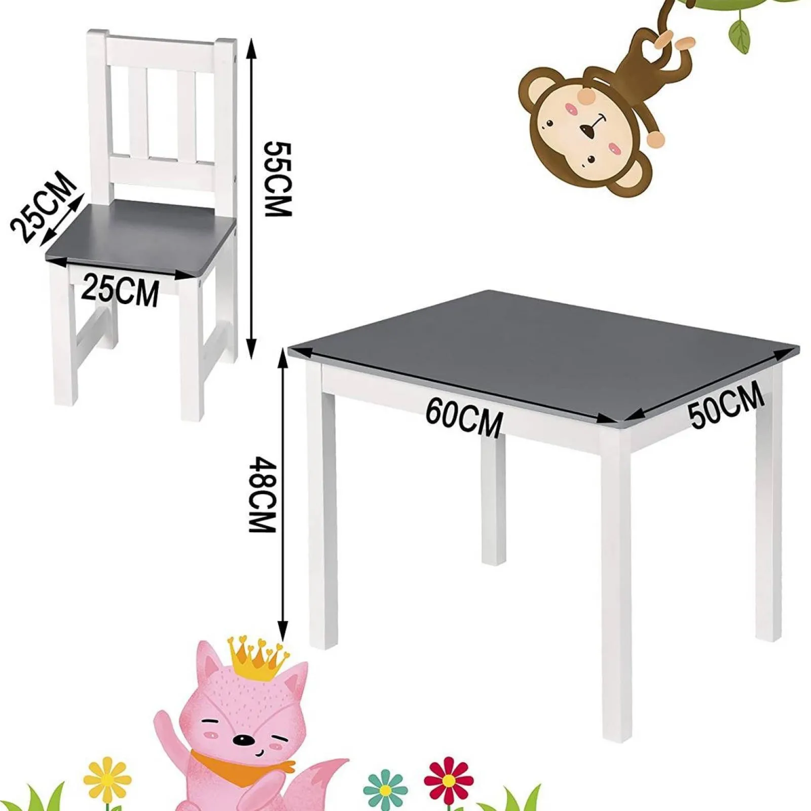 Little Helper Table & Chairs (wooden) | Kids Wooden Table and Chairs Set | Crisp White & Dove Grey | 3 Years+