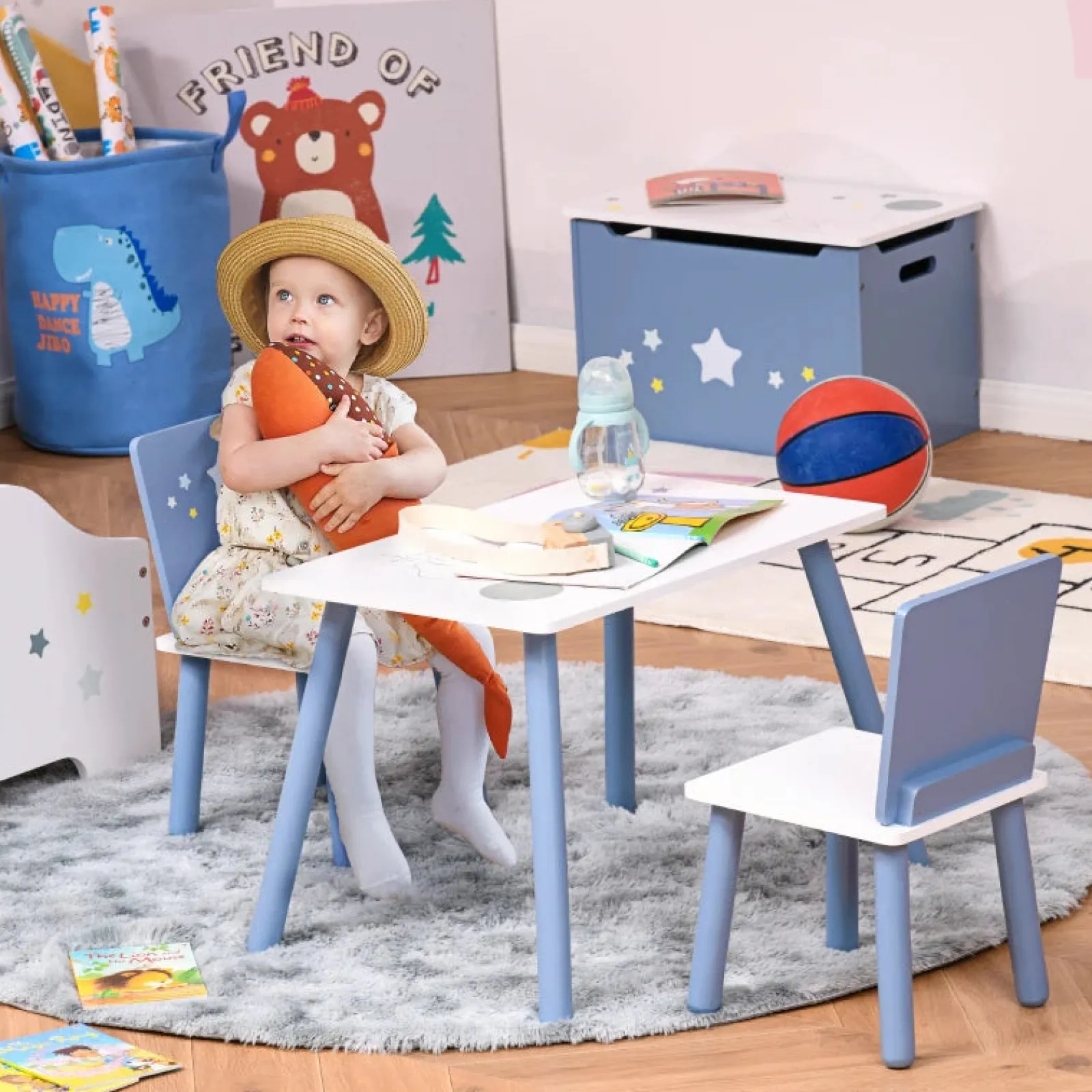 Little Helper Table & Chairs (wooden) | Kids Wooden Table and Chairs Set | Shooting Stars | Blue & White
