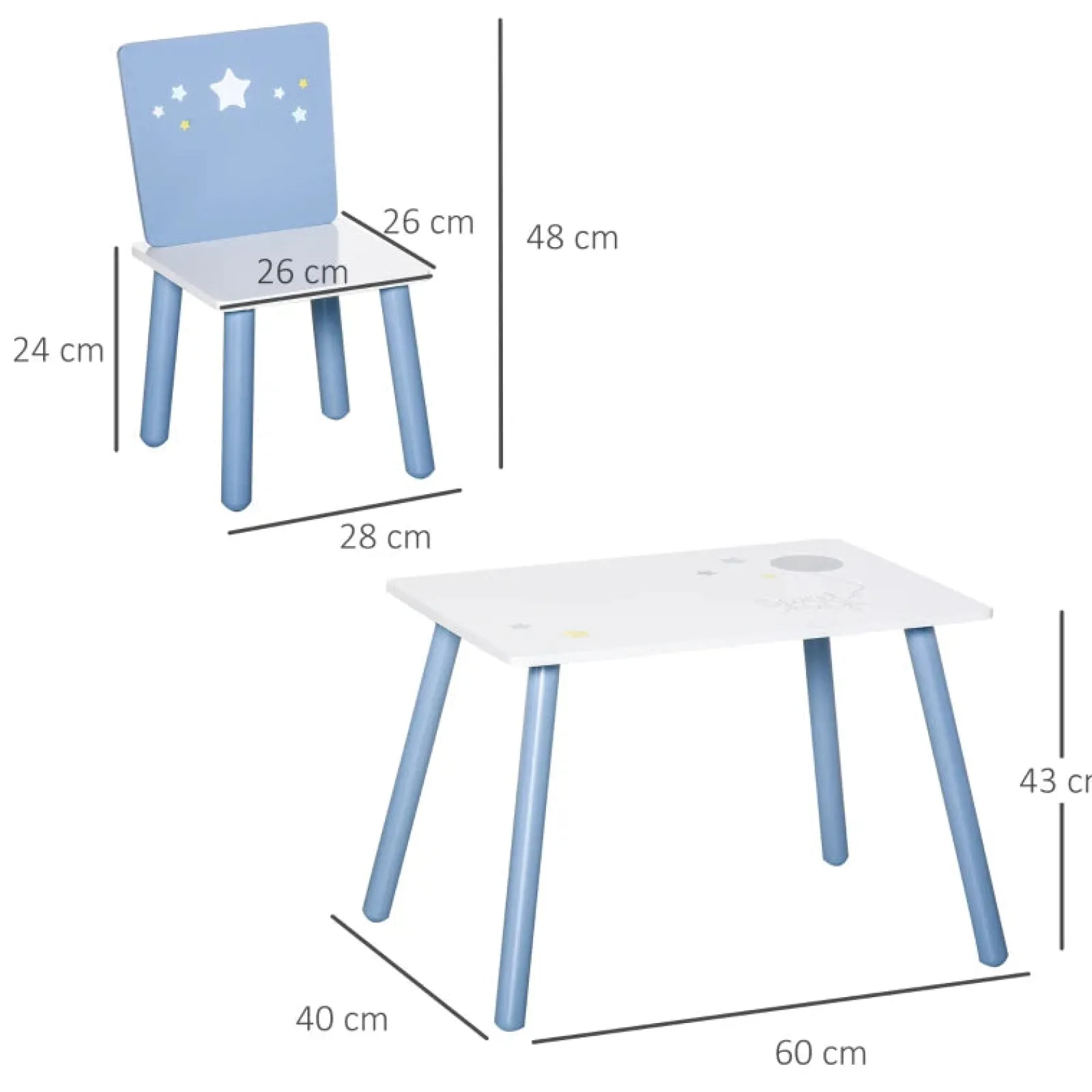 Little Helper Table & Chairs (wooden) | Kids Wooden Table and Chairs Set | Shooting Stars | Blue & White