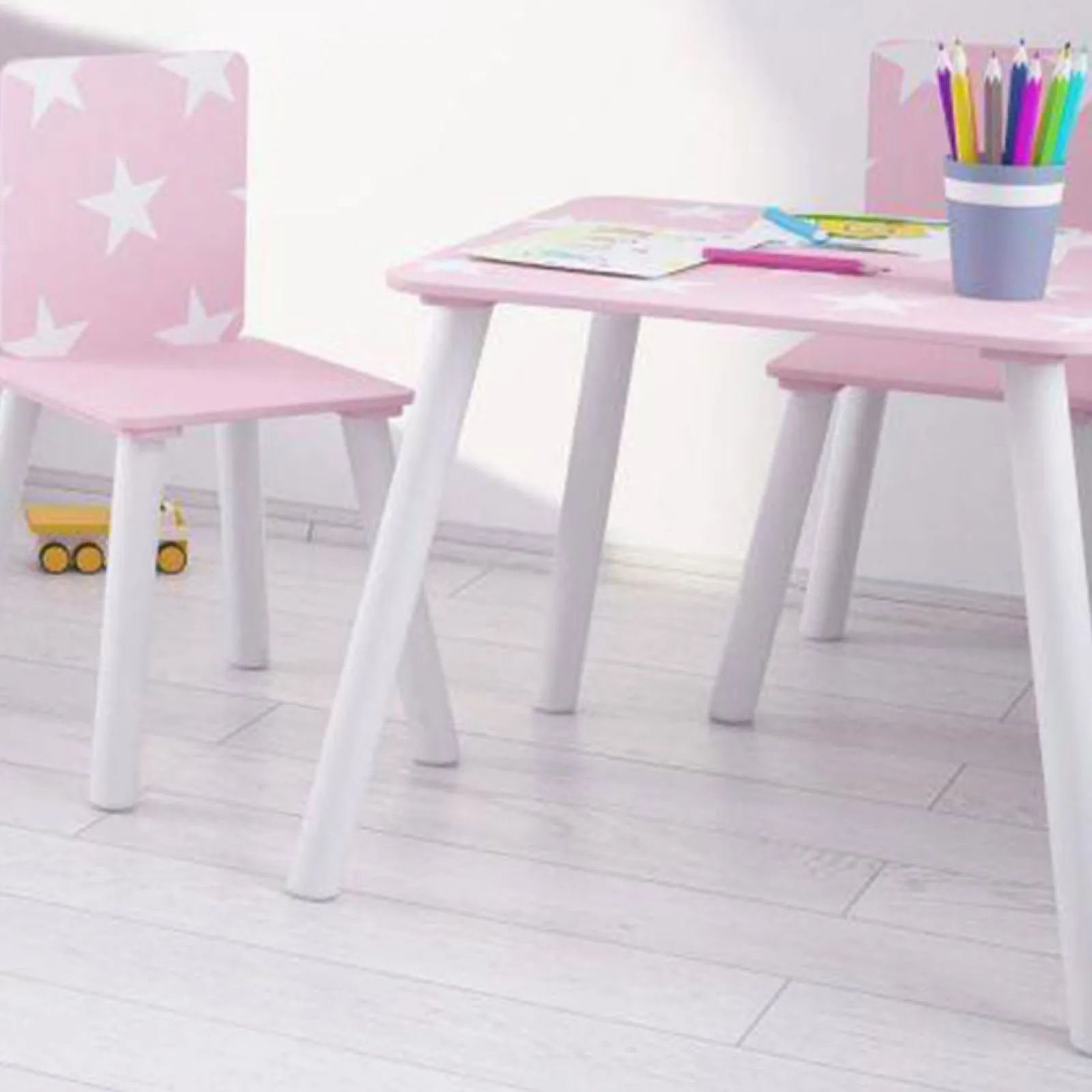 Little Helper Table & Chairs (wooden) | Kids Wooden Table and Chairs Set | Shooting Stars | Candy Pink & White