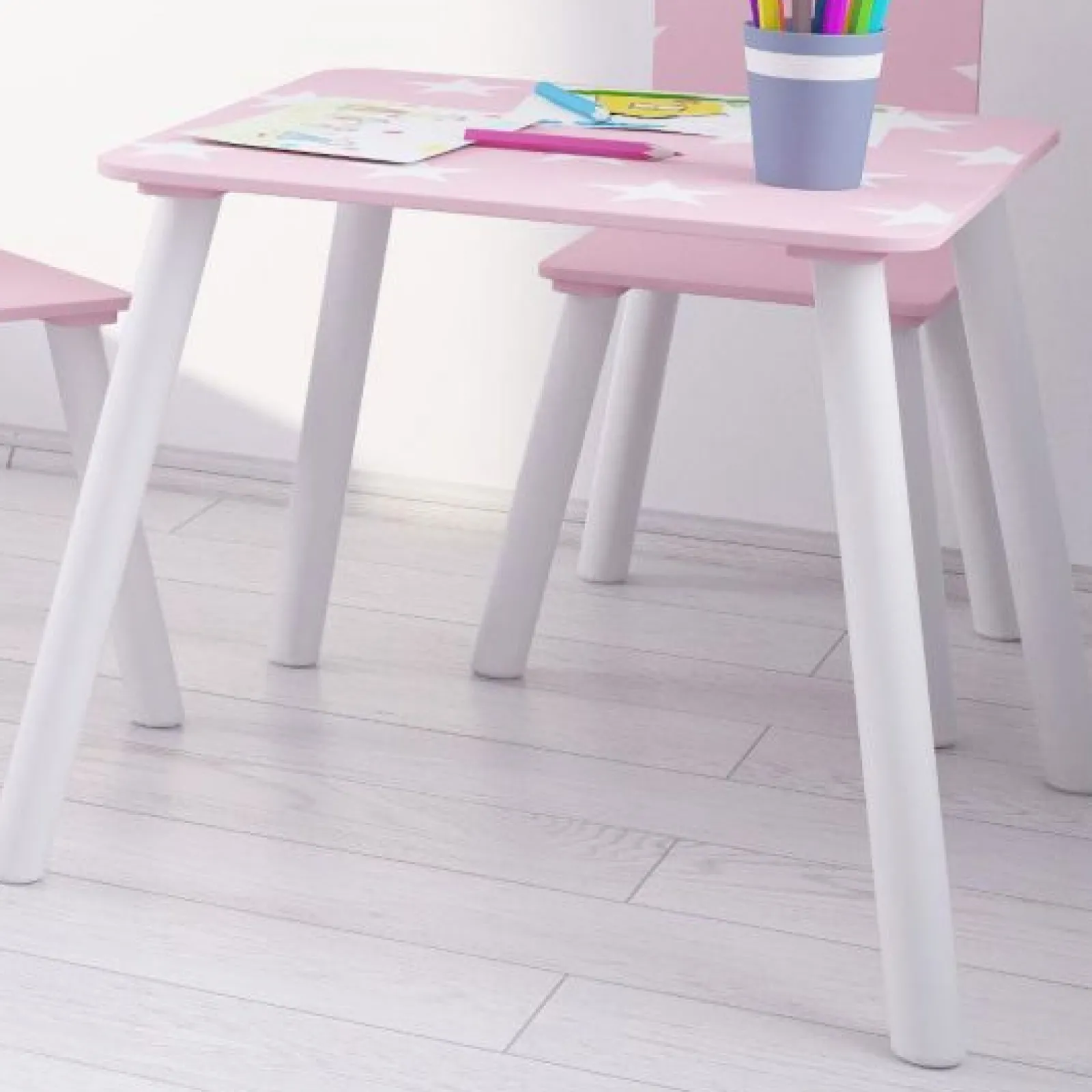 Little Helper Table & Chairs (wooden) | Kids Wooden Table and Chairs Set | Shooting Stars | Candy Pink & White