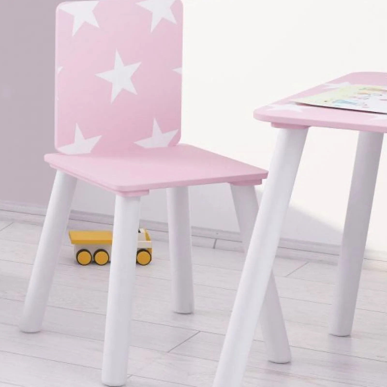Little Helper Table & Chairs (wooden) | Kids Wooden Table and Chairs Set | Shooting Stars | Candy Pink & White