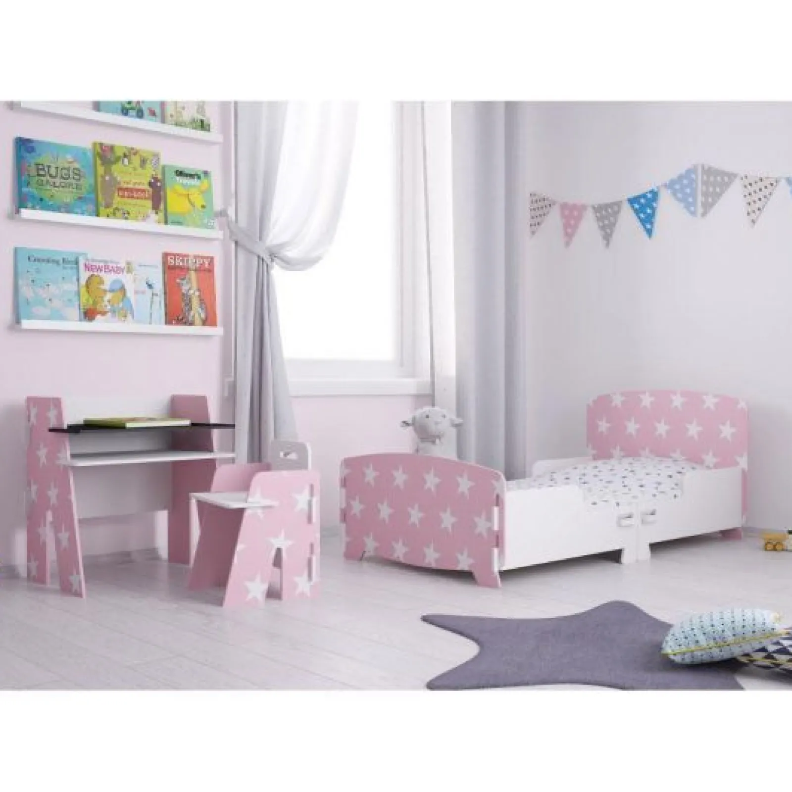 Little Helper Table & Chairs (wooden) | Kids Wooden Table and Chairs Set | Shooting Stars | Candy Pink & White