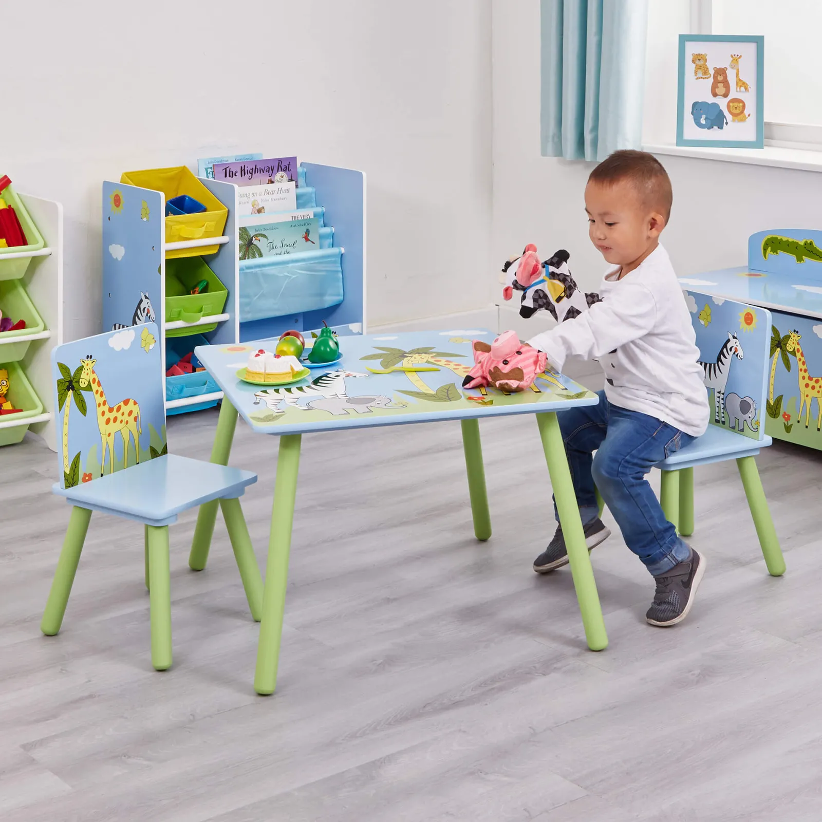 Little Helper Table & Chairs (wooden) | Kids Wooden Table and Chairs Set for 2 | Activity Table | African Safari Theme