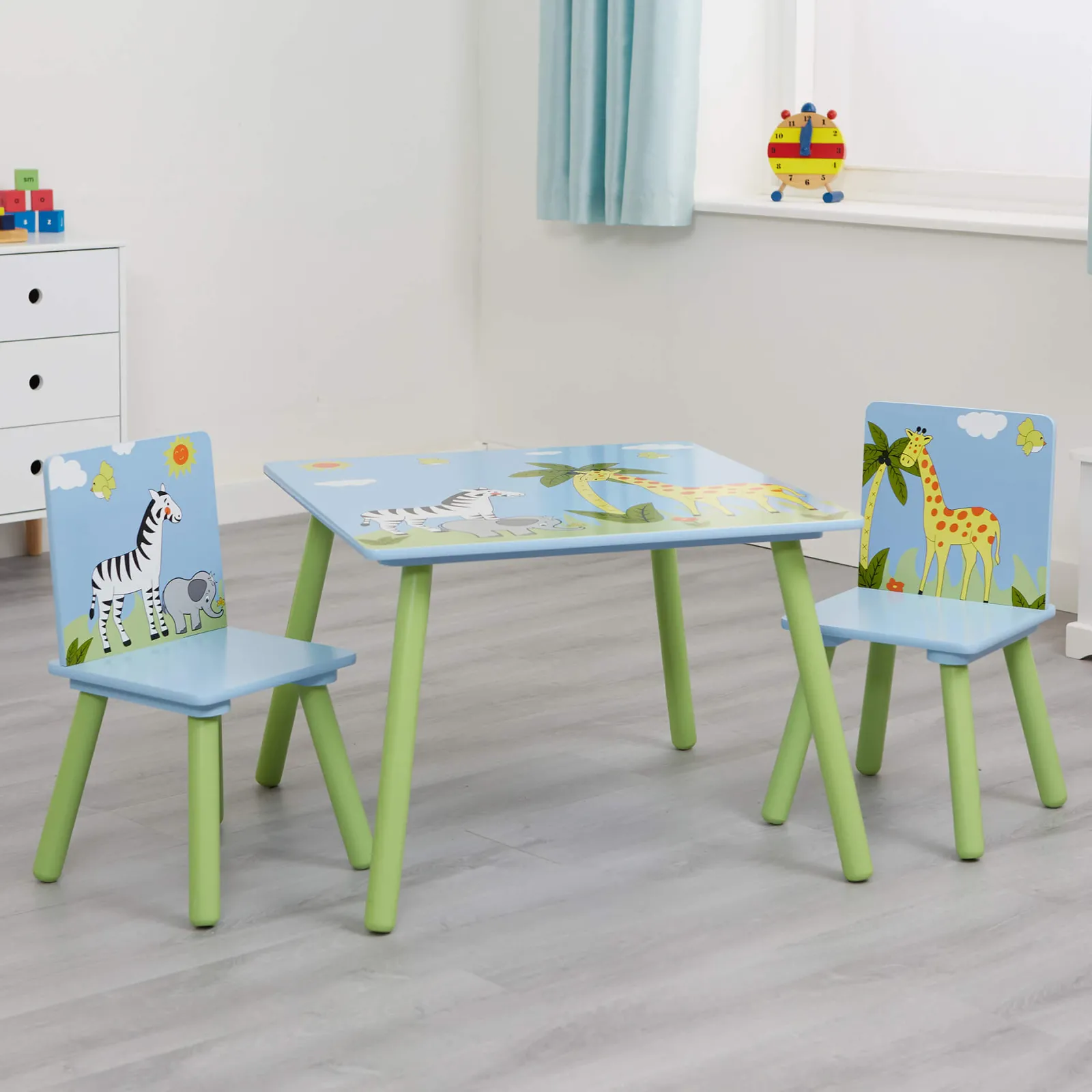 Little Helper Table & Chairs (wooden) | Kids Wooden Table and Chairs Set for 2 | Activity Table | African Safari Theme
