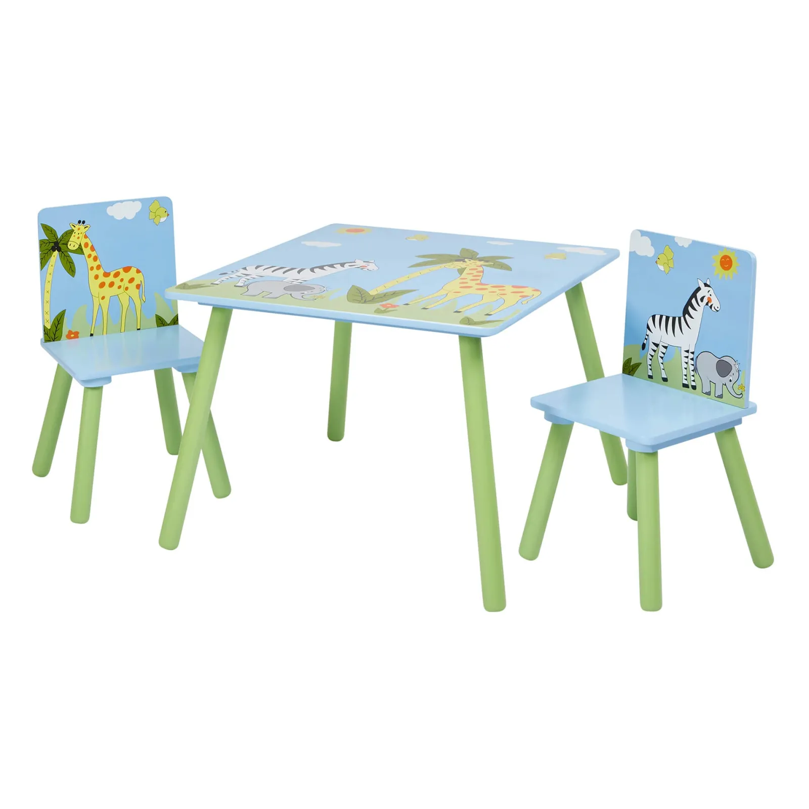 Little Helper Table & Chairs (wooden) | Kids Wooden Table and Chairs Set for 2 | Activity Table | African Safari Theme