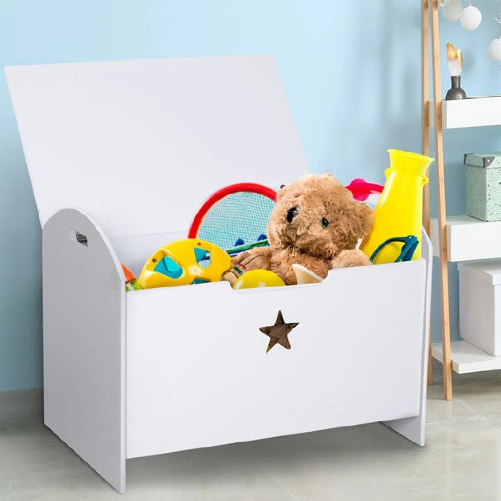Little Helper Toy Box & Blanket Box | Toy Box & Blanket Box | Kids Wooden Toy Box and Bench with Child Safety Hinge | Toy Storage with Handles | White