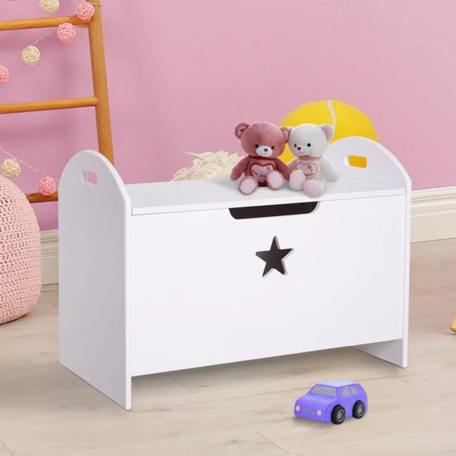 Little Helper Toy Box & Blanket Box | Toy Box & Blanket Box | Kids Wooden Toy Box and Bench with Child Safety Hinge | Toy Storage with Handles | White