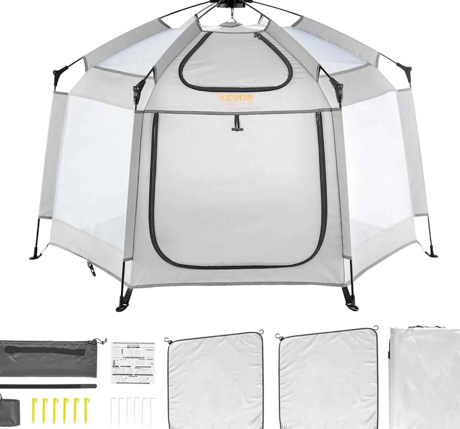 Little Helper Baby Playpens | Travel Cots & Travel Beds | Large & Lightweight Carbon Fibre Sun-Safety UV Pop-up Playpen | Light Grey | 0m - 5 years