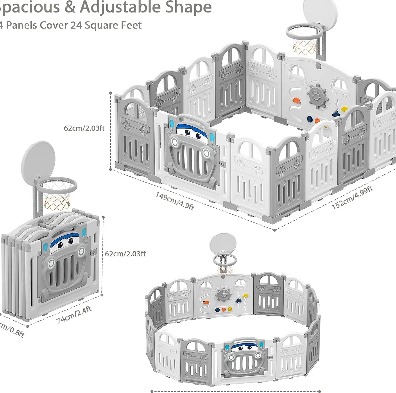Little Helper Ball Pits & Ball Pools | Baby Playpens | Large 14 Panel Folding Baby Playpen and Ball Pool with Basketball Hoop & 50 Balls