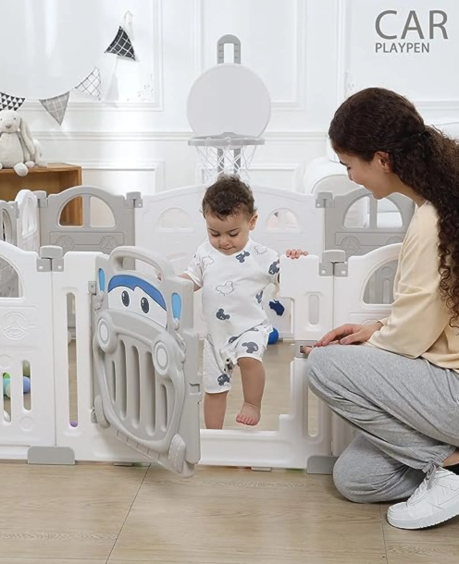 Little Helper Ball Pits & Ball Pools | Baby Playpens | Large 14 Panel Folding Baby Playpen and Ball Pool with Basketball Hoop & 50 Balls