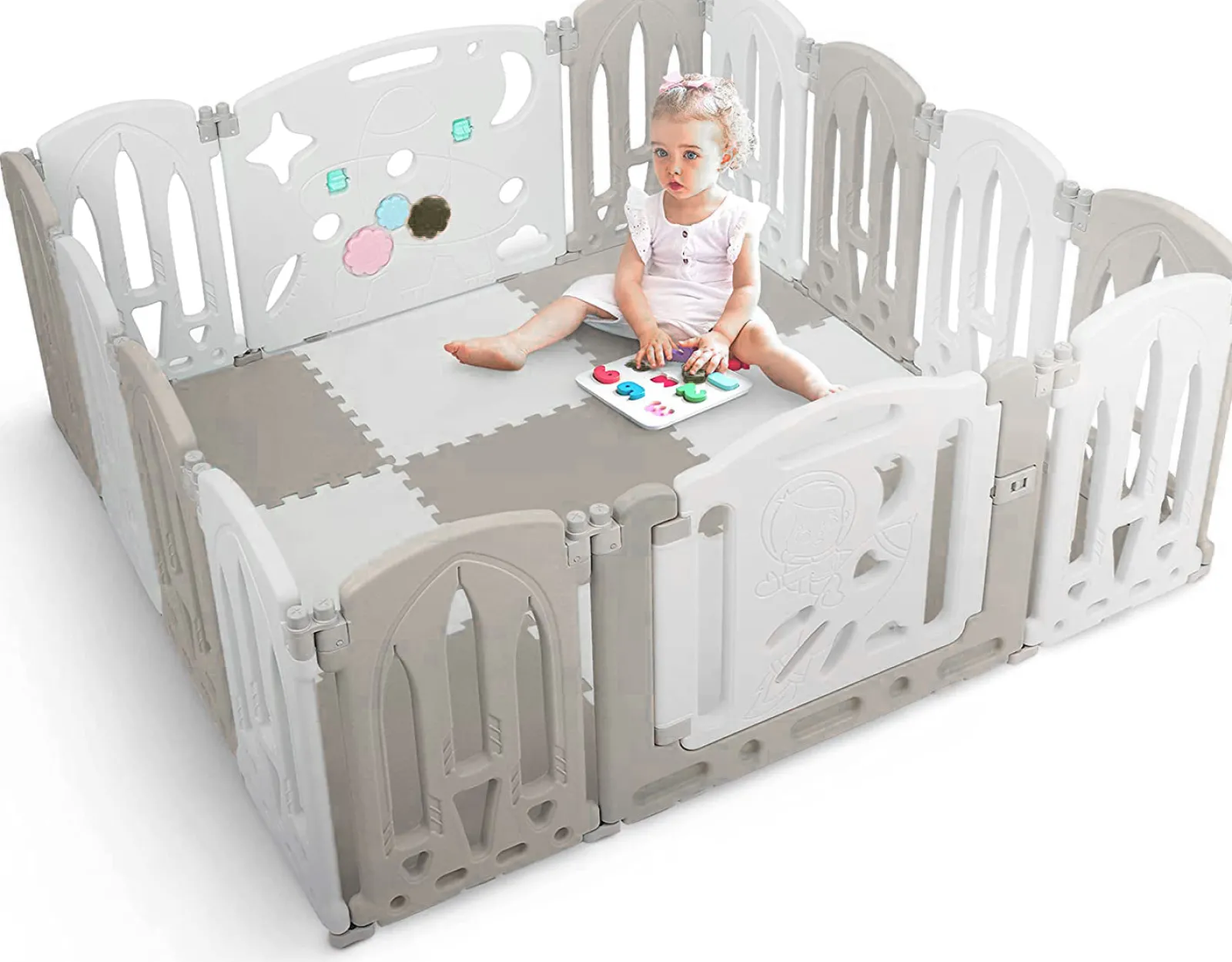 Little Helper Ball Pits & Ball Pools | Baby Playpens | Large 14 Panel Non-Toxic | Recyclable Foldable Baby Playpen and Ball Pool with Mats | Modular | Neutrals