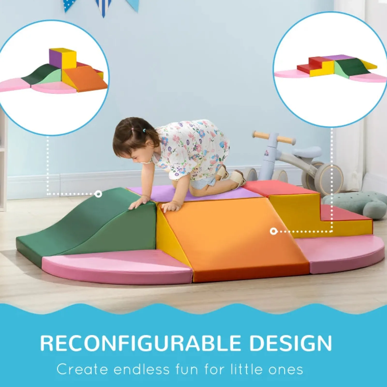 Little Helper Swing & Slide Sets & Garden Play & Trampolines | Kids Climbing Frames & Activity Toys | Large 6 Piece Montessori Climb, Crawl & Slide Soft Play Equipment | Bright Colours | 12m+