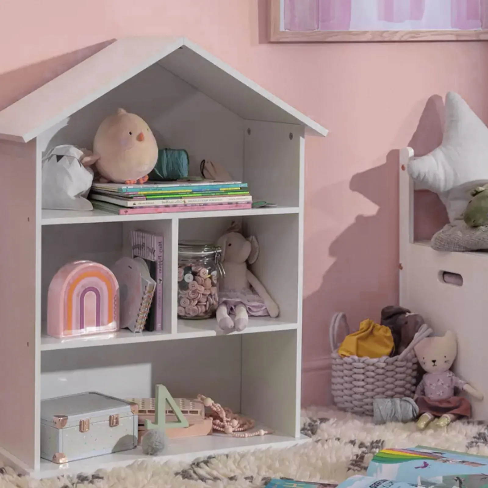Little Helper Wooden Toys & Educational Toys | Dollhouses | Large 3 Storey Montessori Wood Dolls House & Bookcase | Library | Toy Storage | 89cm High