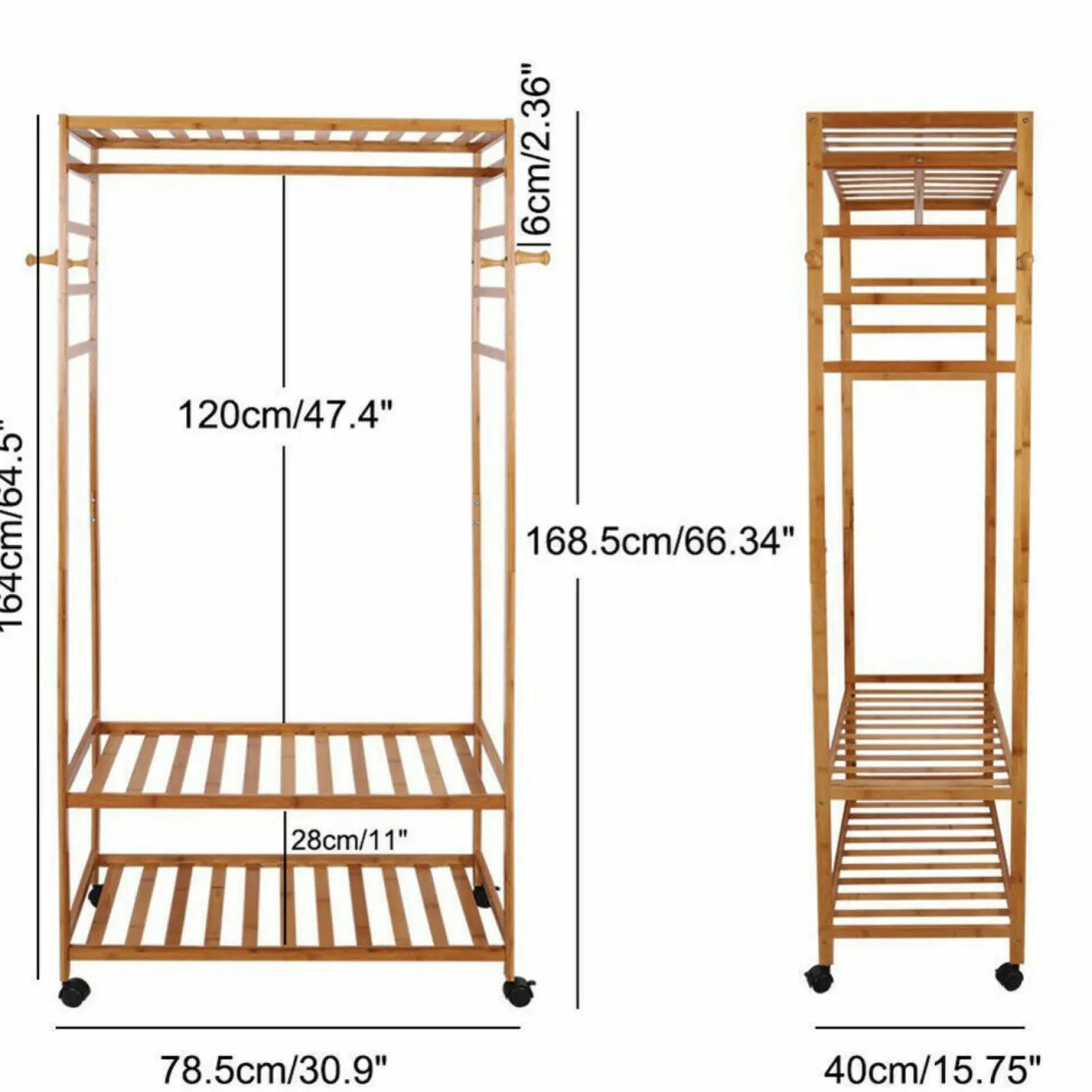 Little Helper Clothes Rail & Dressing Up Rails | Kids Clothes Rail | Large Bamboo Wooden Clothes Hanging Rail | Rail with 3 Open Shelves & 4 Hooks | Open Wardrobe with Wheels