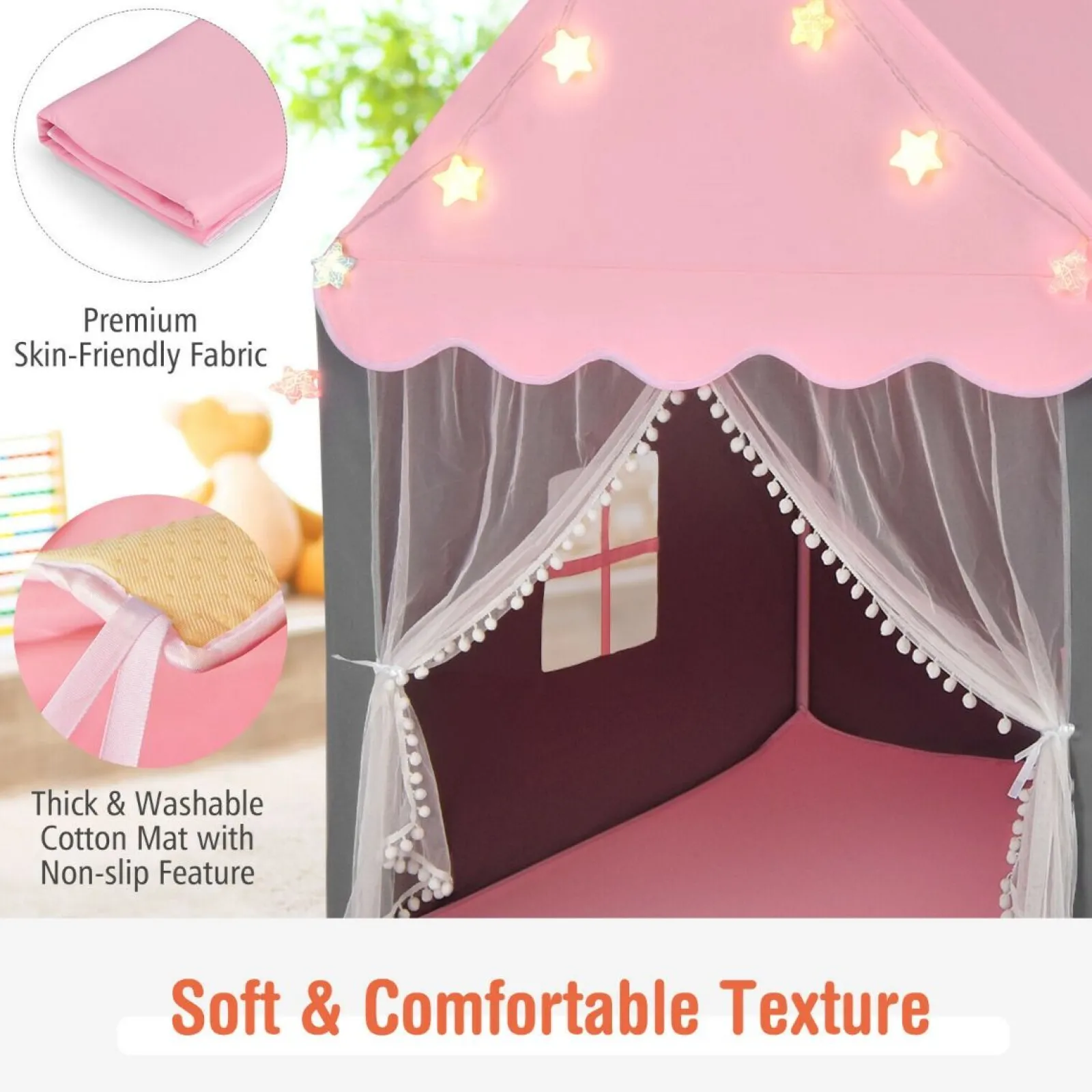 Little Helper Playhouses, Teepees & Dens | Playhouses, Teepees & Dens | Large Children’s Playhouse Tent | Windows and Star Lights | Washable Mat | 3 Colour Options