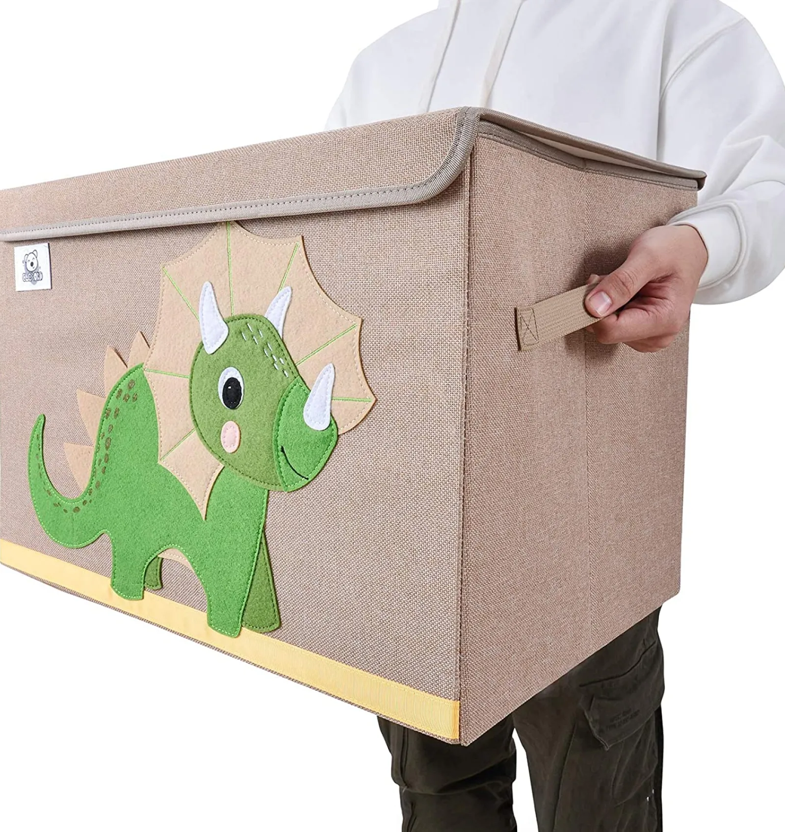 Little Helper Wooden Toys & Educational Toys | Montessori Toys & Products | Large Collapsible Montessori Kids Toy Box with Flip Lid | Sturdy Canvas | 10 Animal Designs | 3D Applique