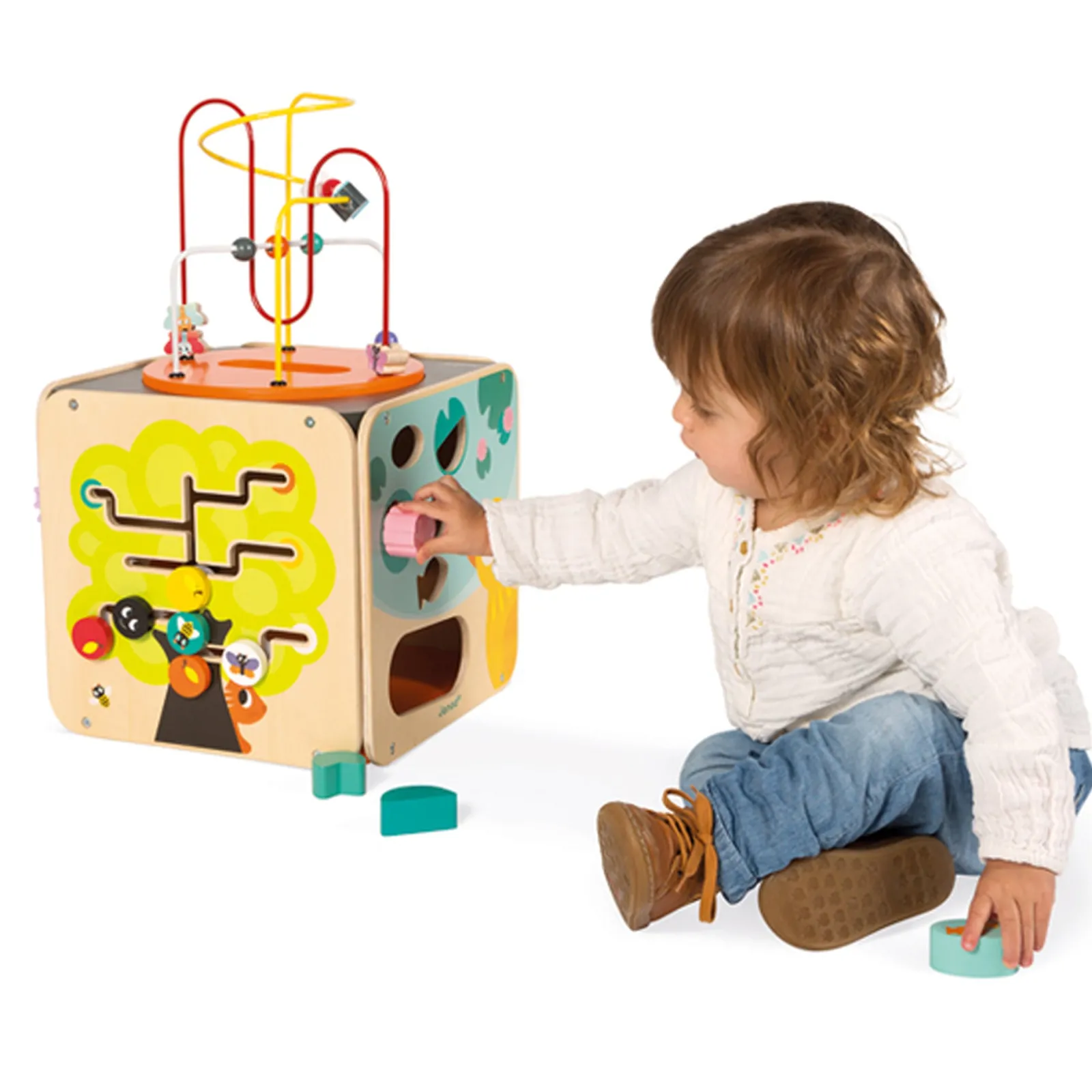 Little Helper Wooden Toys & Educational Toys | Montessori Toys & Products | Large Deluxe Montessori Eco Wood Busy Board | Multi-Activity Cube | Activity Centres, Playsets & Tables | 1-3 years