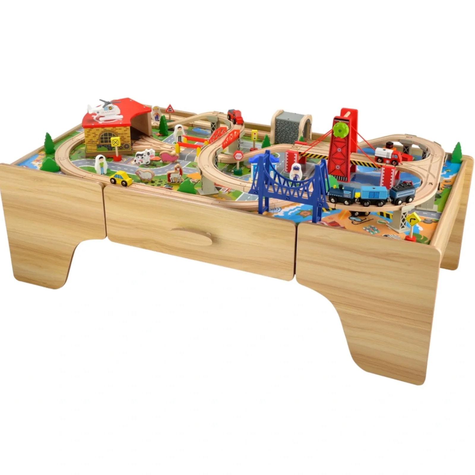 Little Helper Wooden Toys & Educational Toys | Role Play Toys & Pretend Play | Large Deluxe Montessori FSC Wooden Train Set | 2-in-1 Wooden Train Table | 100pc Train Set