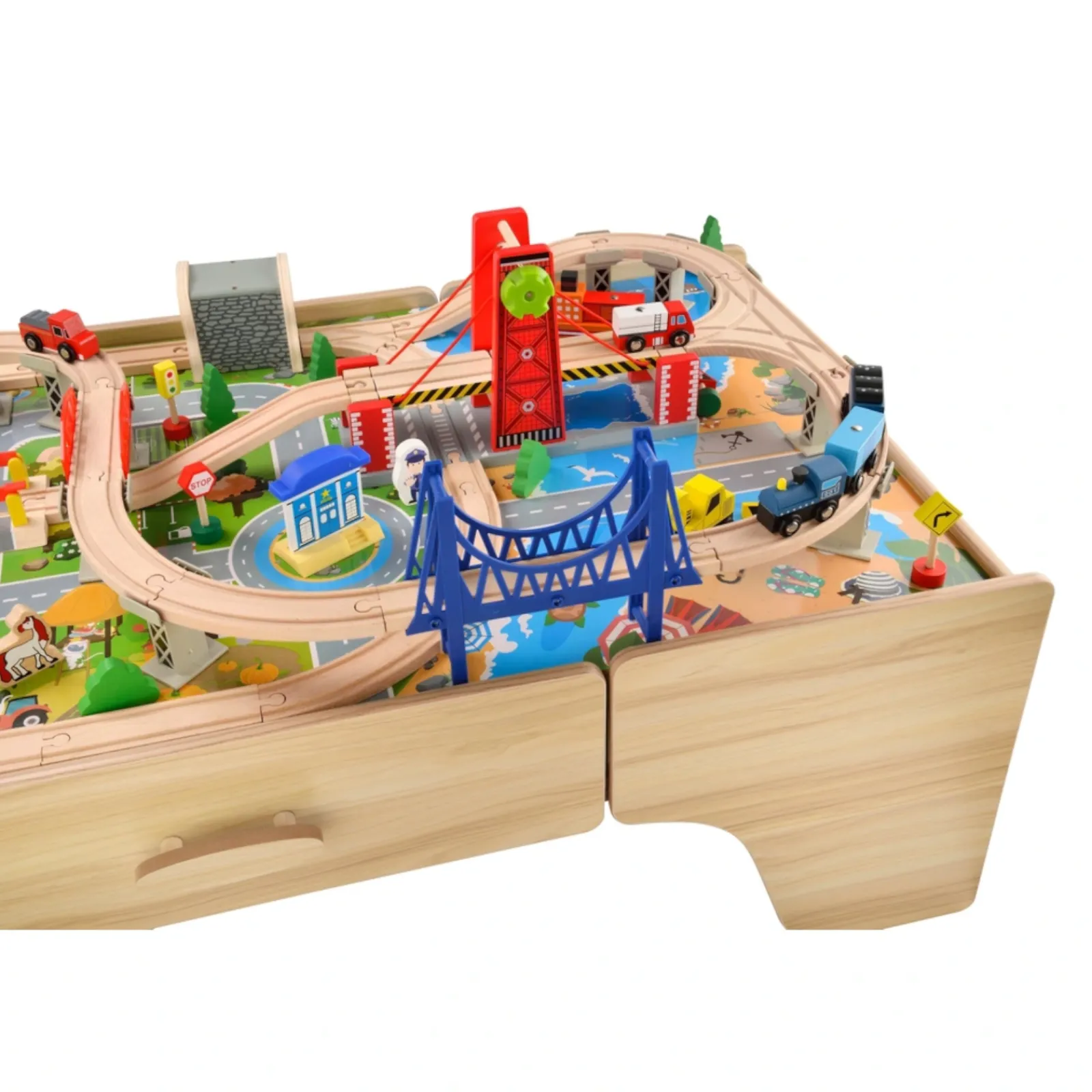 Little Helper Wooden Toys & Educational Toys | Role Play Toys & Pretend Play | Large Deluxe Montessori FSC Wooden Train Set | 2-in-1 Wooden Train Table | 100pc Train Set