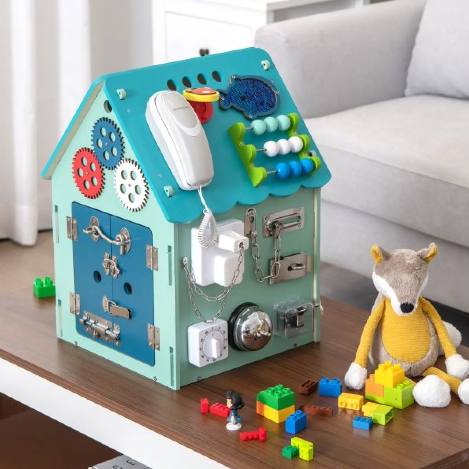 Little Helper Wooden Toys & Educational Toys | Montessori Toys & Products | Large Deluxe Montessori Sensory Busy Board | Learning Activity Toy | Interior Storage | Music Box