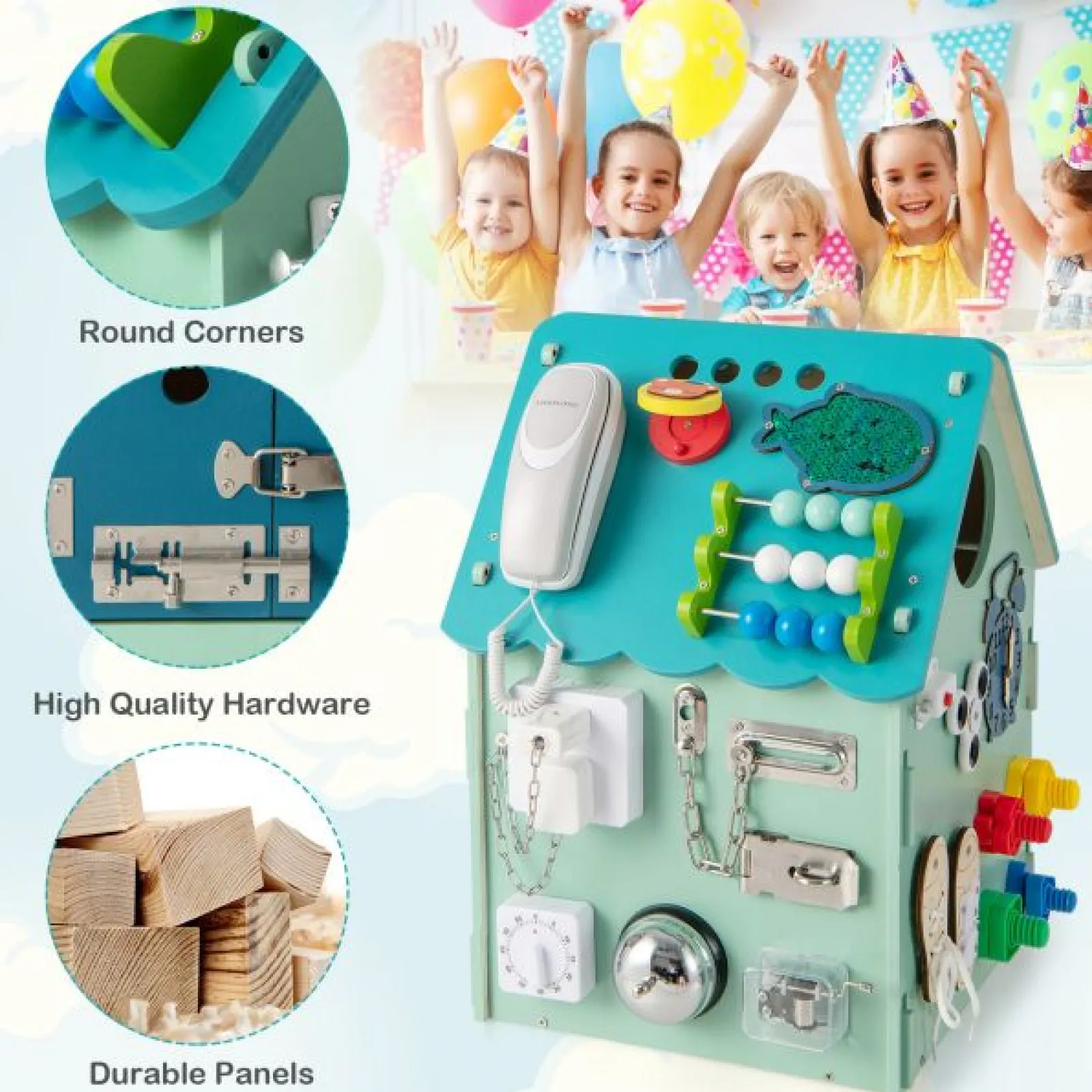 Little Helper Wooden Toys & Educational Toys | Montessori Toys & Products | Large Deluxe Montessori Sensory Busy Board | Learning Activity Toy | Interior Storage | Music Box