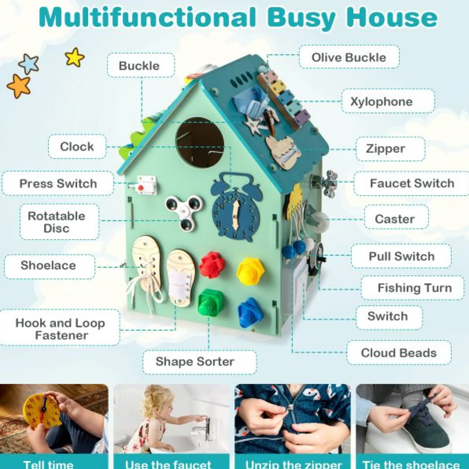 Little Helper Wooden Toys & Educational Toys | Montessori Toys & Products | Large Deluxe Montessori Sensory Busy Board | Learning Activity Toy | Interior Storage | Music Box