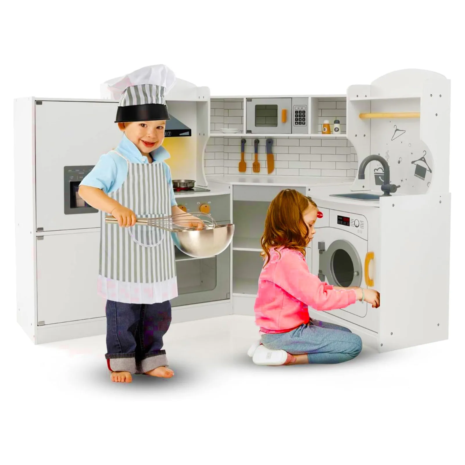 Little Helper Wooden Toys & Educational Toys | Toy Kitchens | Large Deluxe Toy Kitchen | Ice Maker | Ovens | Washing Machine | Lights & Sounds | 3-10 Years